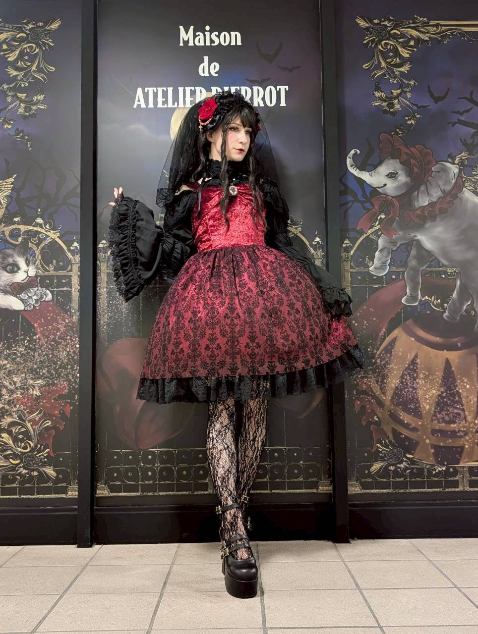 【heavenly garden 】ヘヴンリィ ガーデン ノクターンリボンジャンパースカート ボルドー/ブラック