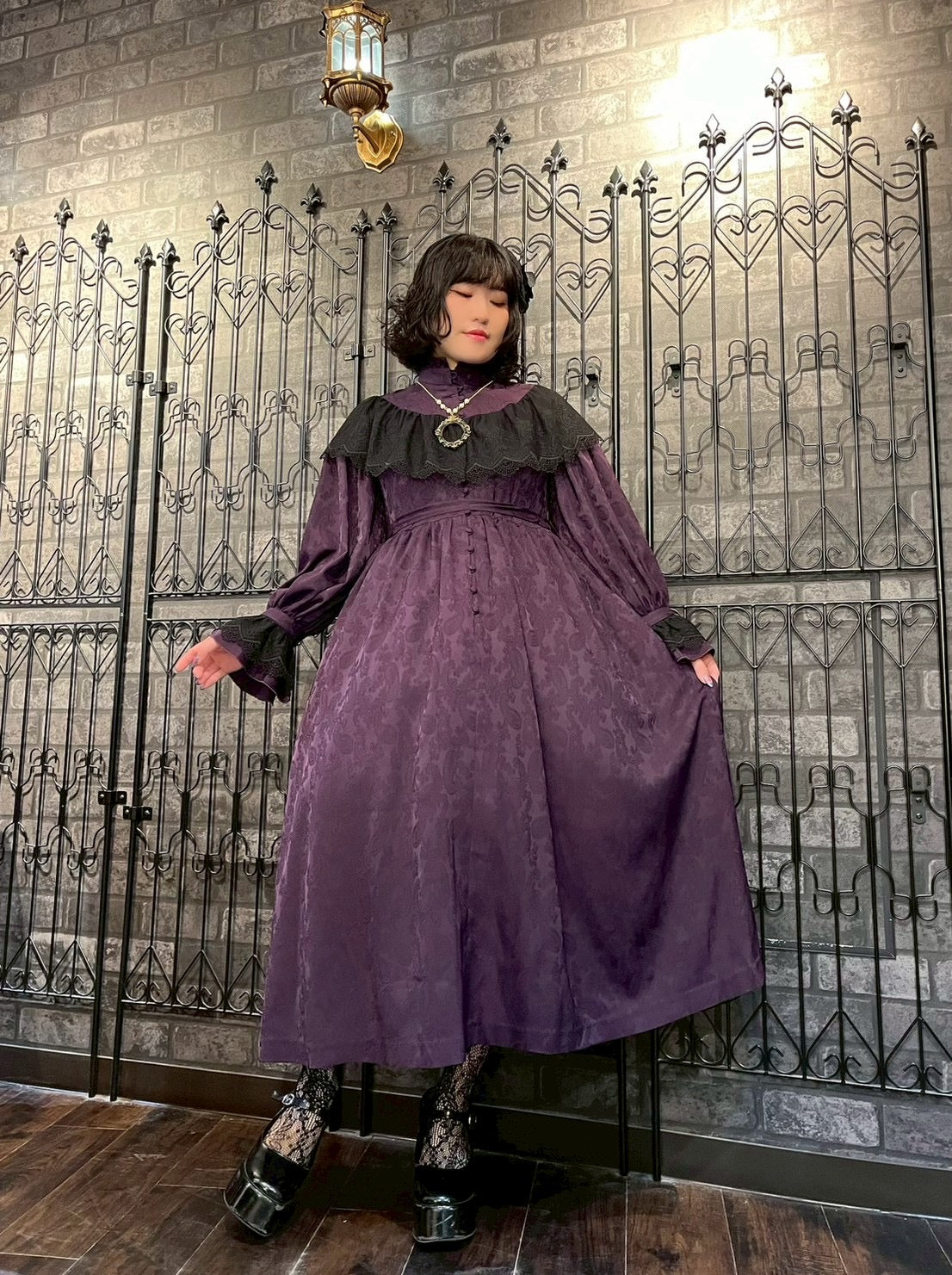 【Sheglit】シェグリット "Luisa"ジャガードレースドレス パープル(アトリエピエロ限定カラー)/ブラック