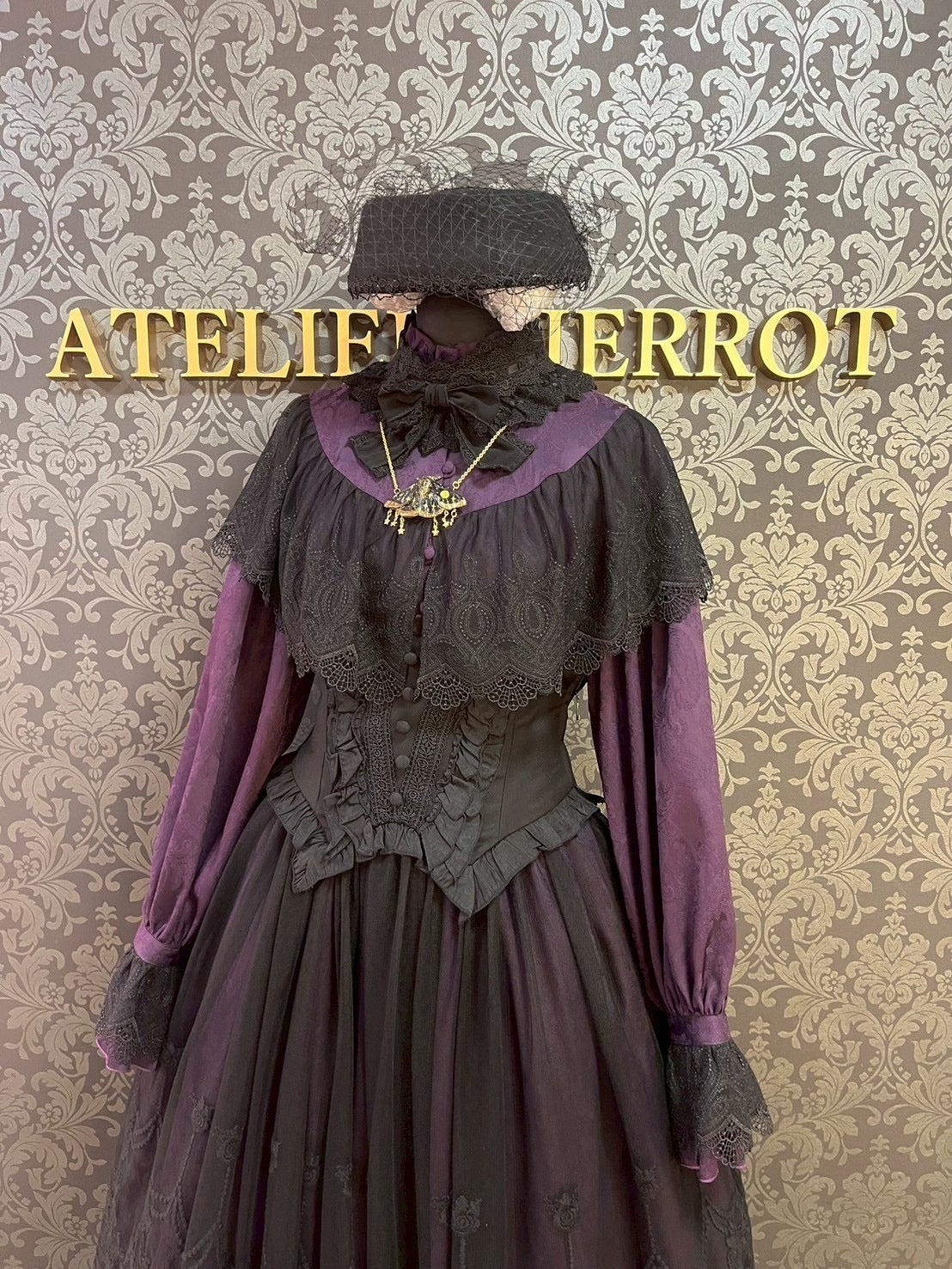 【Sheglit】シェグリット "Luisa"ジャガードレースドレス パープル(アトリエピエロ限定カラー)/ブラック