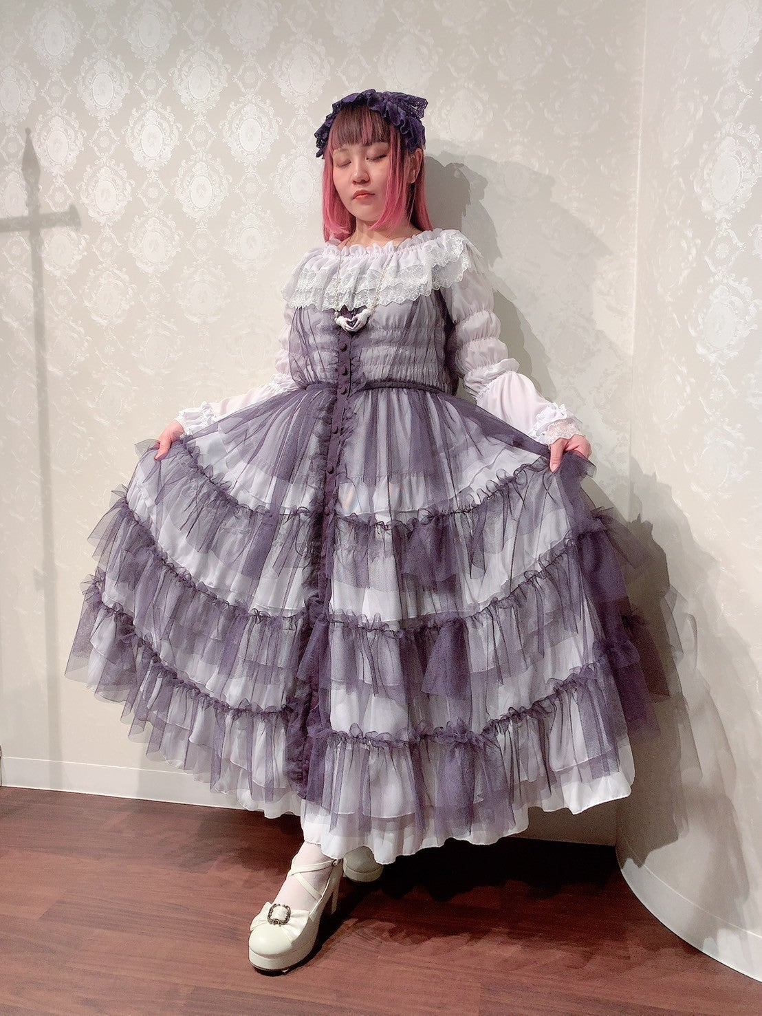 【Vallee lys】Vallee Nocturne Tulle Jumper Skirt白色/波尔多/紫色/黑色