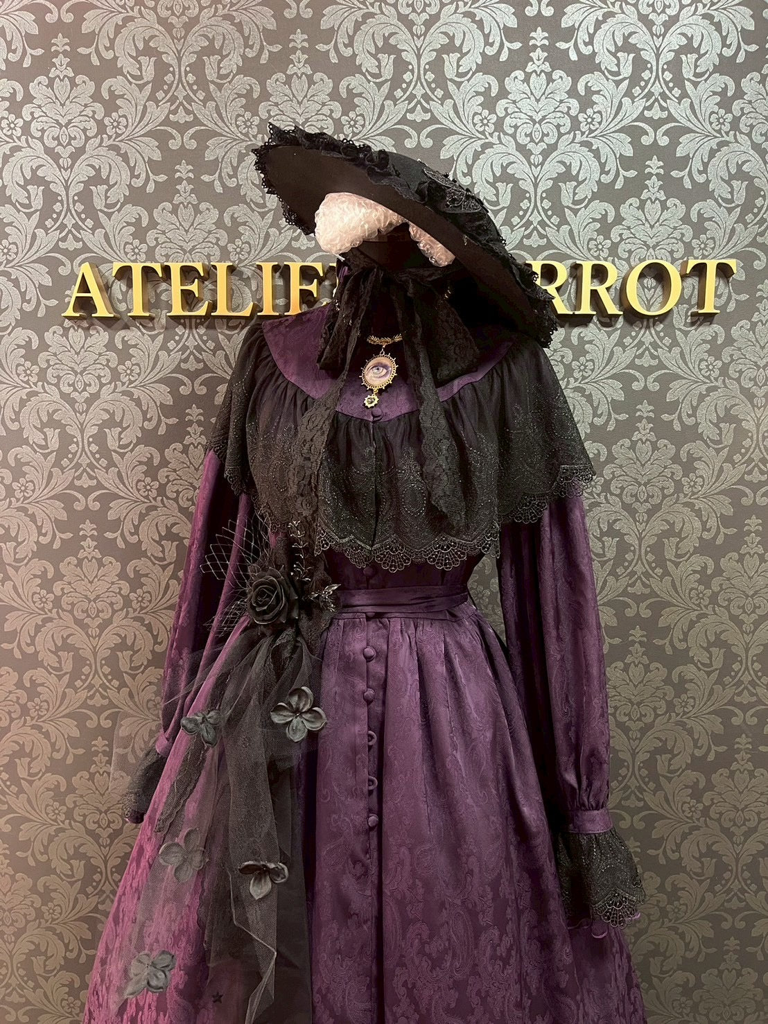 【Sheglit】シェグリット "Luisa"ジャガードレースドレス パープル(アトリエピエロ限定カラー)/ブラック