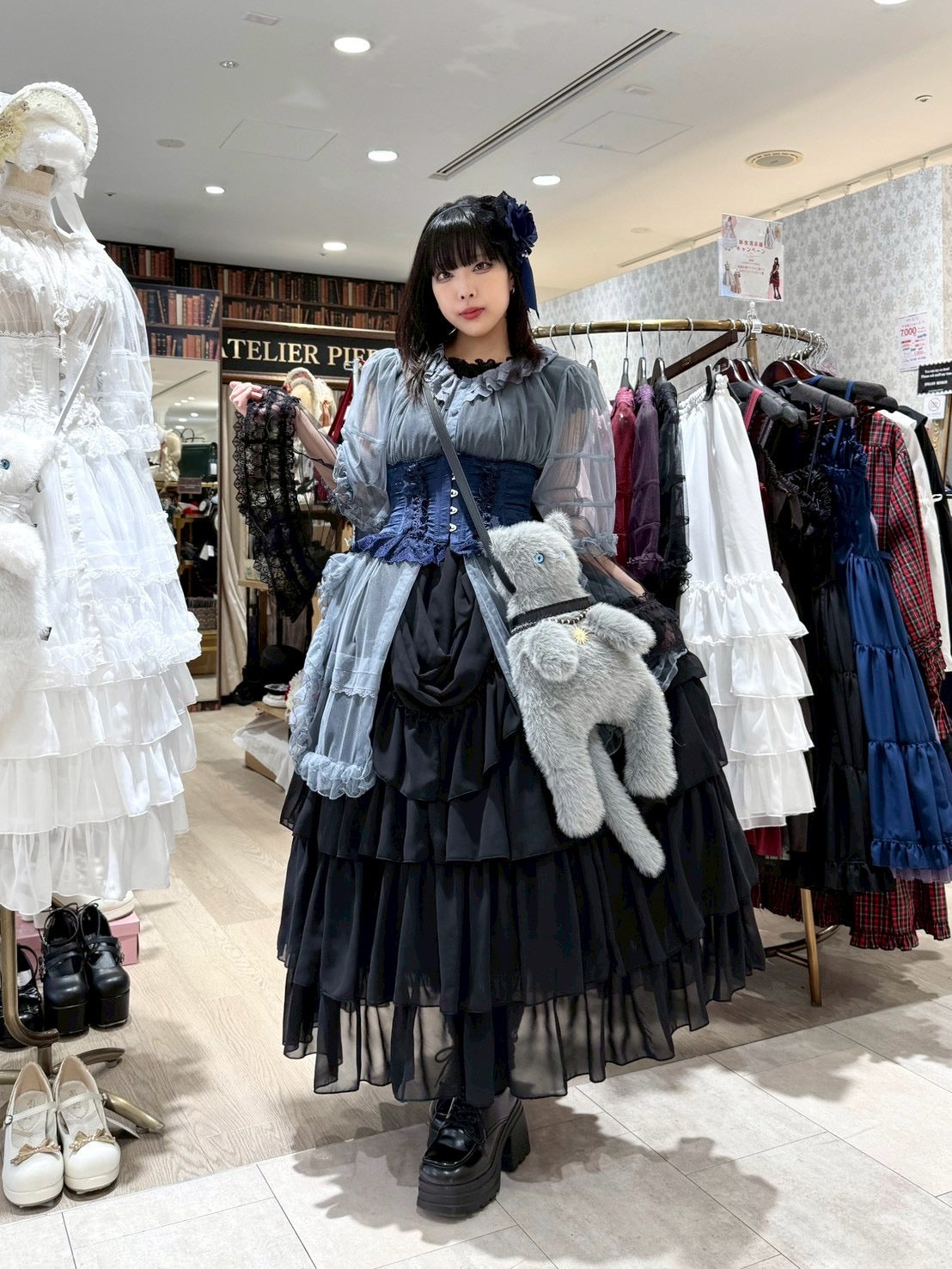 【Vallée lys】ヴァレリス Nocturne Sheer Tulle Dress ホワイト/ピンク/グレー/ボルドー/パープル/ブラック