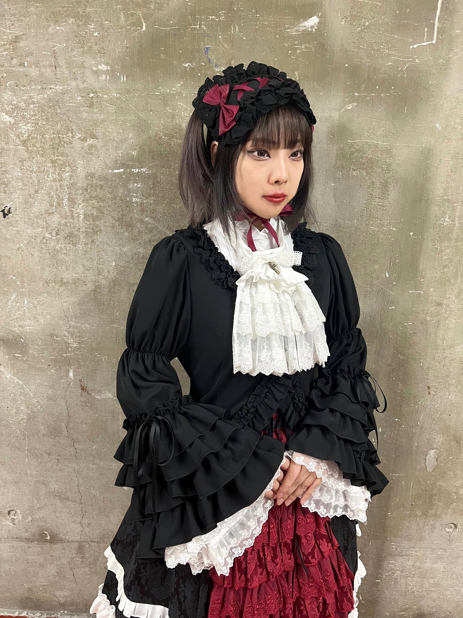 【Vallée lys】ヴァレリス Fairy Tale Ruffle Chiffon Bolero White/ Black