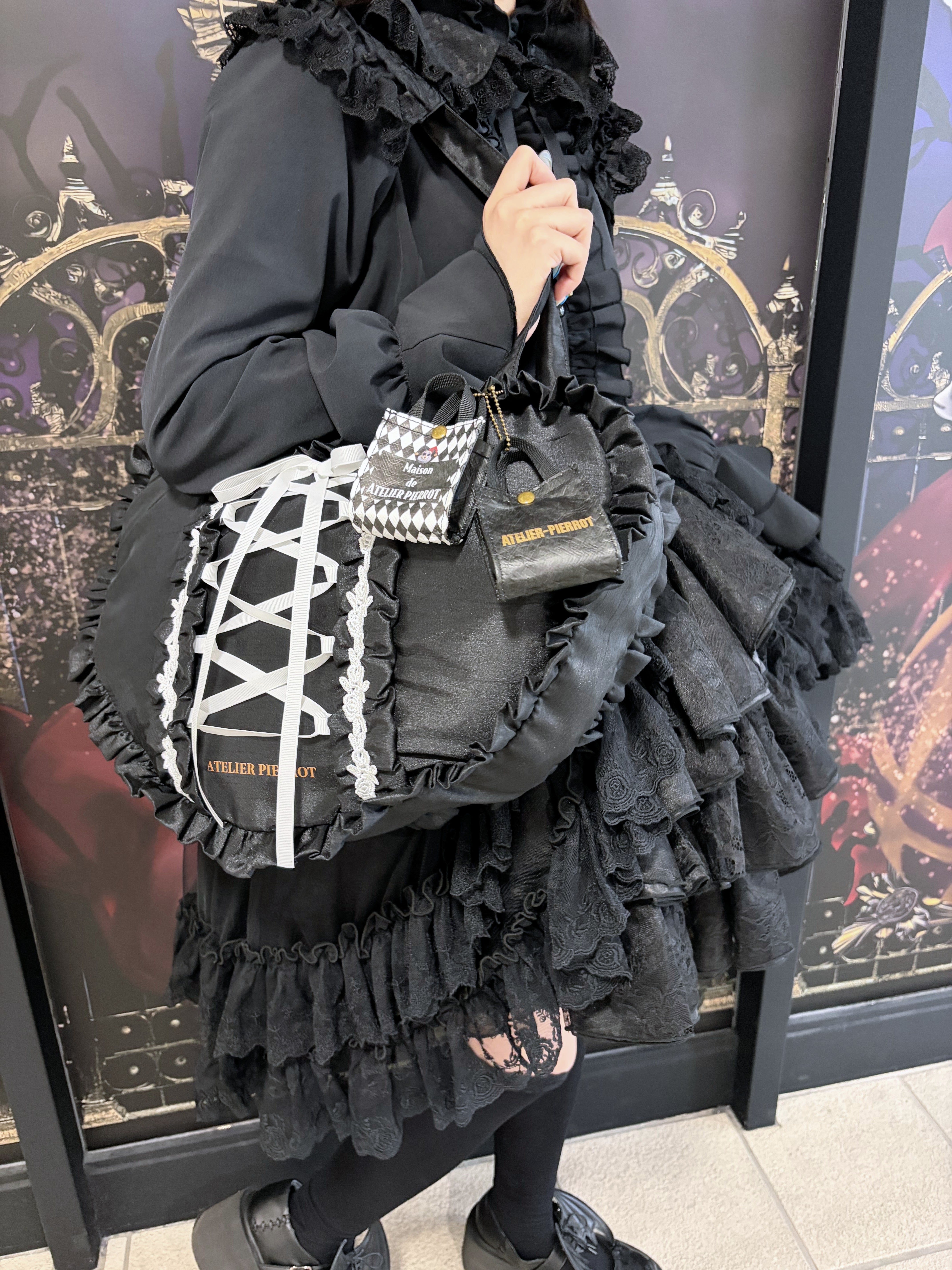 【ATELIER PIERROT】 Mini Shopping Bag Charm -Gothic Lolita Bag Charm- ダイヤ柄/ブラック