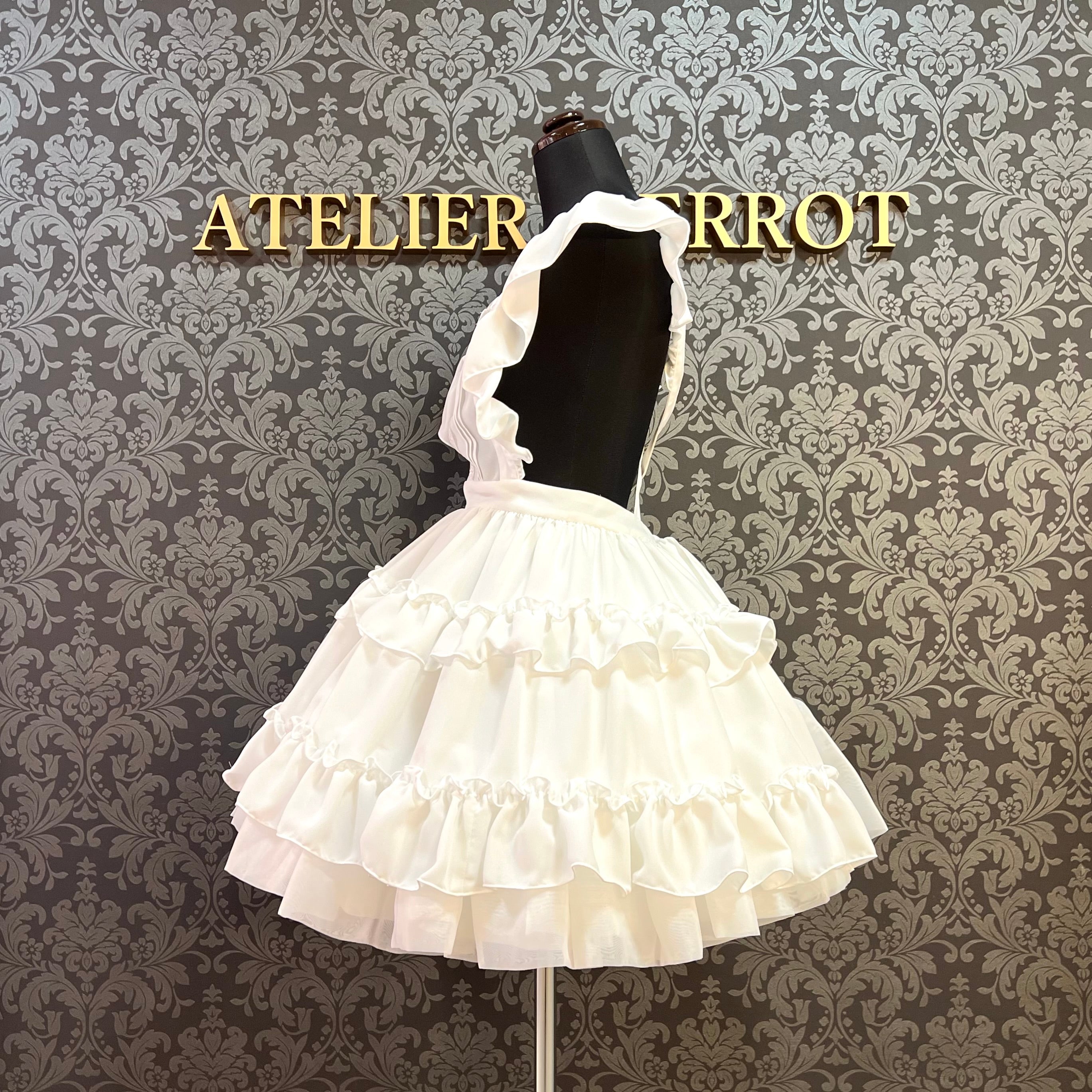 【Pina sweet collection】ピナスイートコレクション ティアードフリルエプロン 梨地ホワイト/ブロードホワイト/梨地アイボリー×白レース/ブロードアイボリー