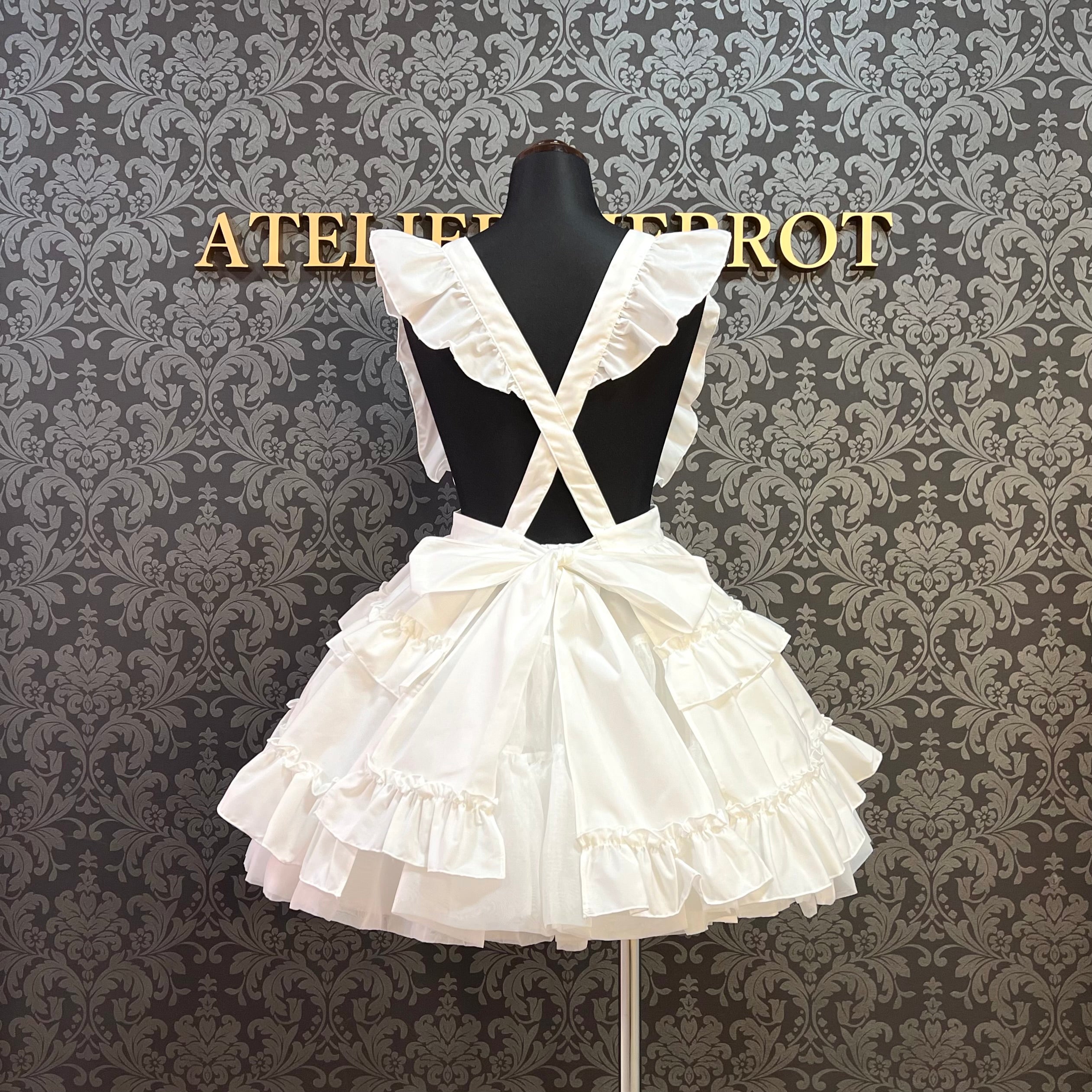 【Pina sweet collection】ピナスイートコレクション ティアードフリルエプロン 梨地ホワイト/ブロードホワイト/梨地アイボリー×白レース/ブロードアイボリー