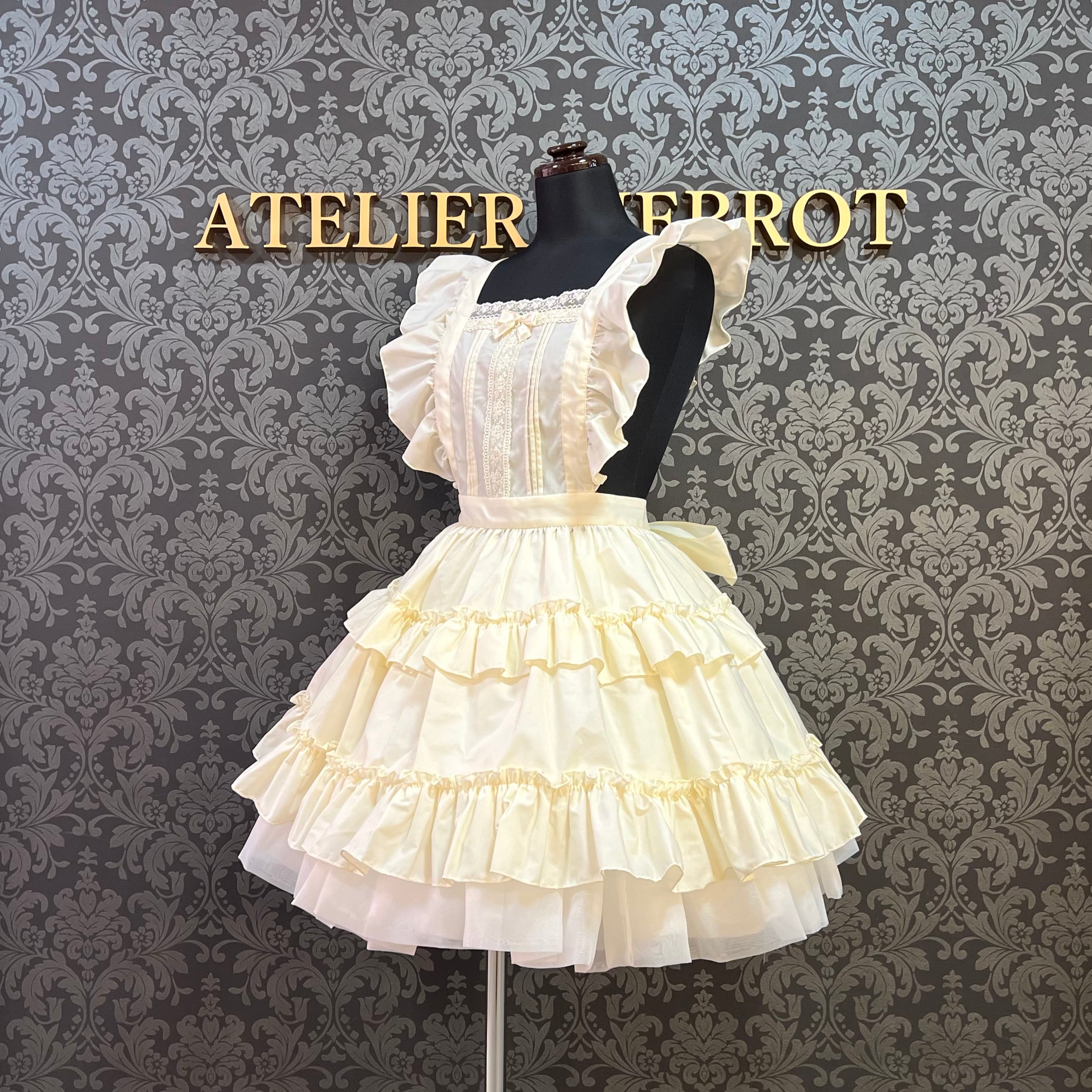 【Pina sweet collection】ピナスイートコレクション ティアードフリルエプロン 梨地ホワイト/ブロードホワイト/梨地アイボリー×白レース/ブロードアイボリー
