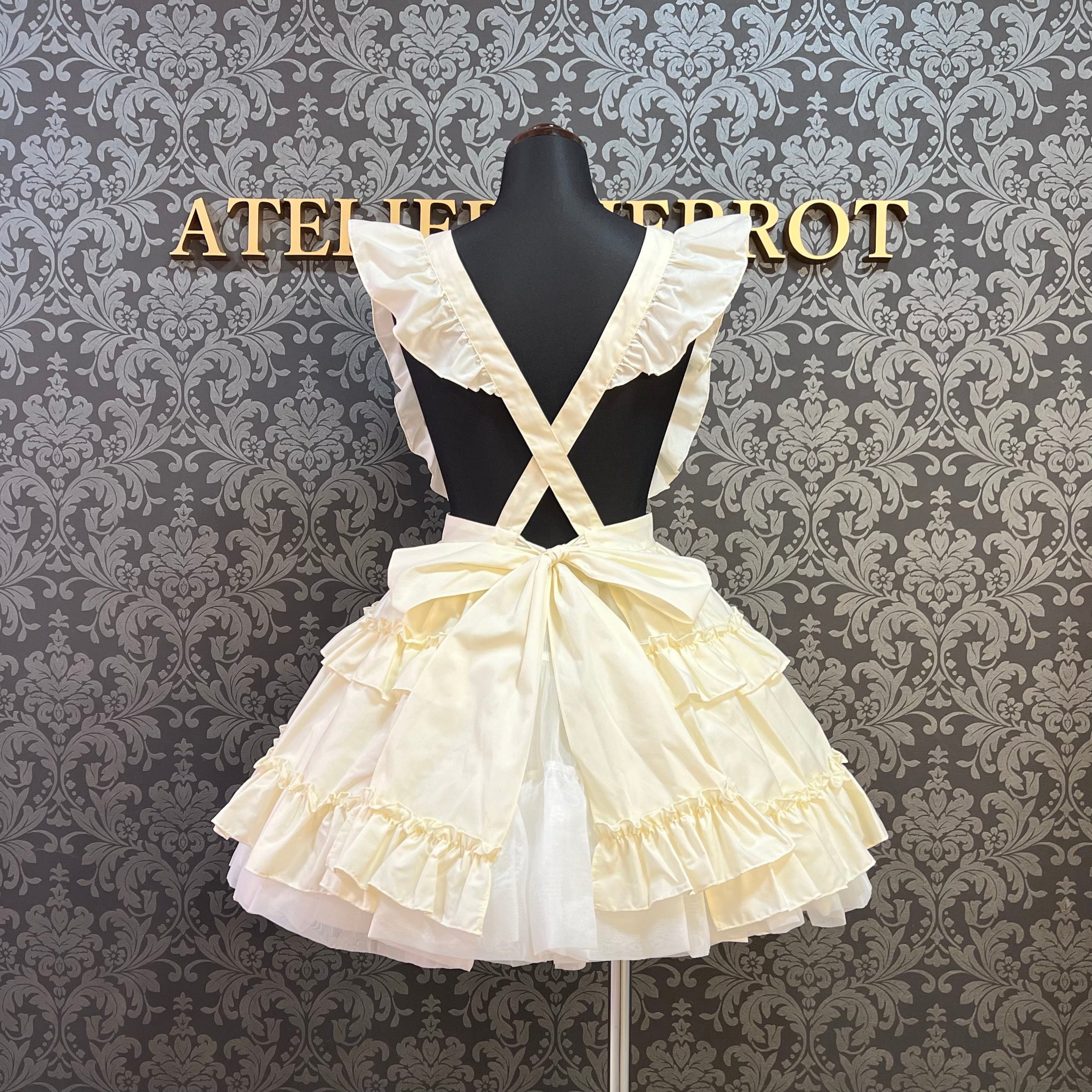 【Pina sweet collection】ピナスイートコレクション ティアードフリルエプロン 梨地ホワイト/ブロードホワイト/梨地アイボリー×白レース/ブロードアイボリー
