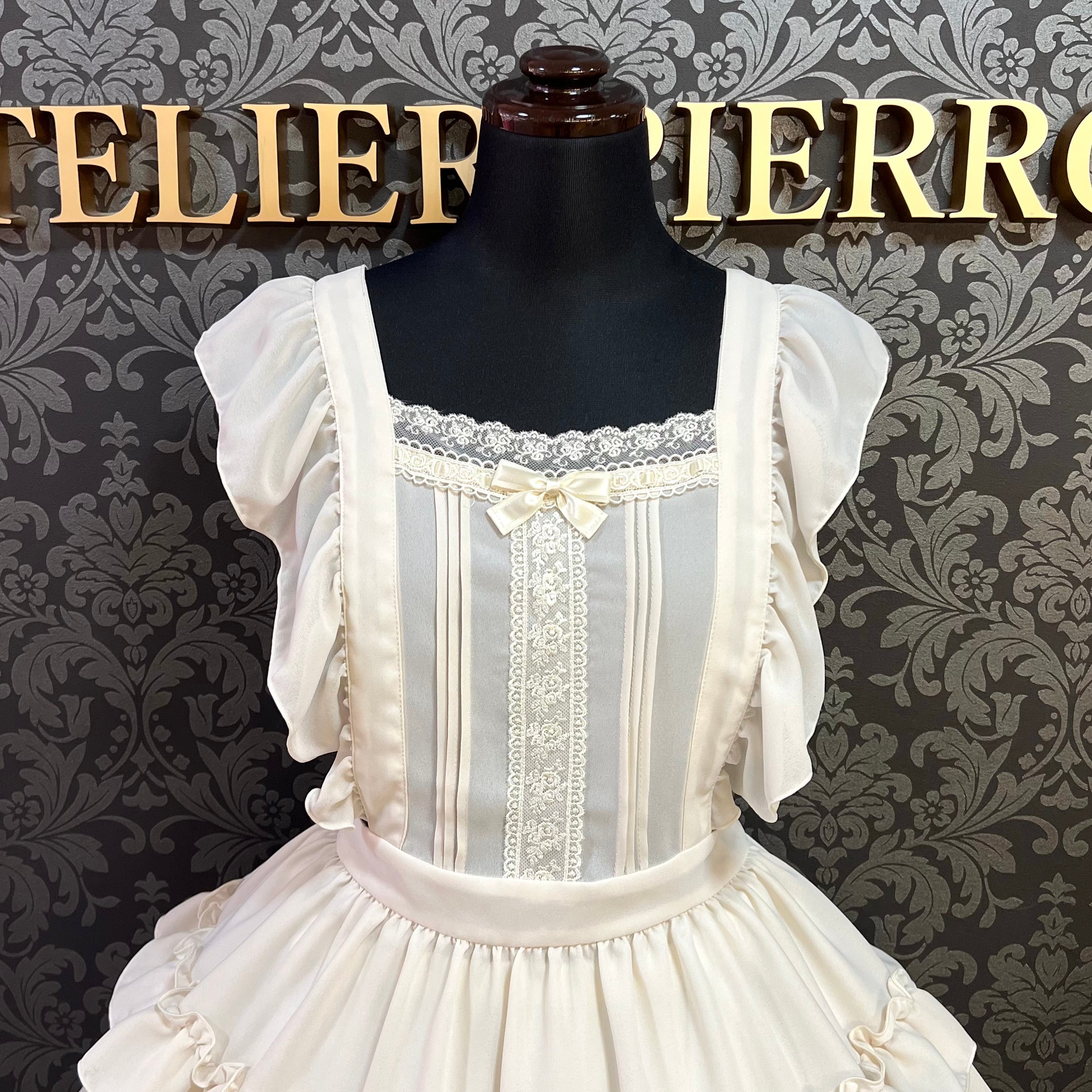 【Pina sweet collection】ピナスイートコレクション ティアードフリルエプロン 梨地ホワイト/ブロードホワイト/梨地アイボリー×白レース/ブロードアイボリー