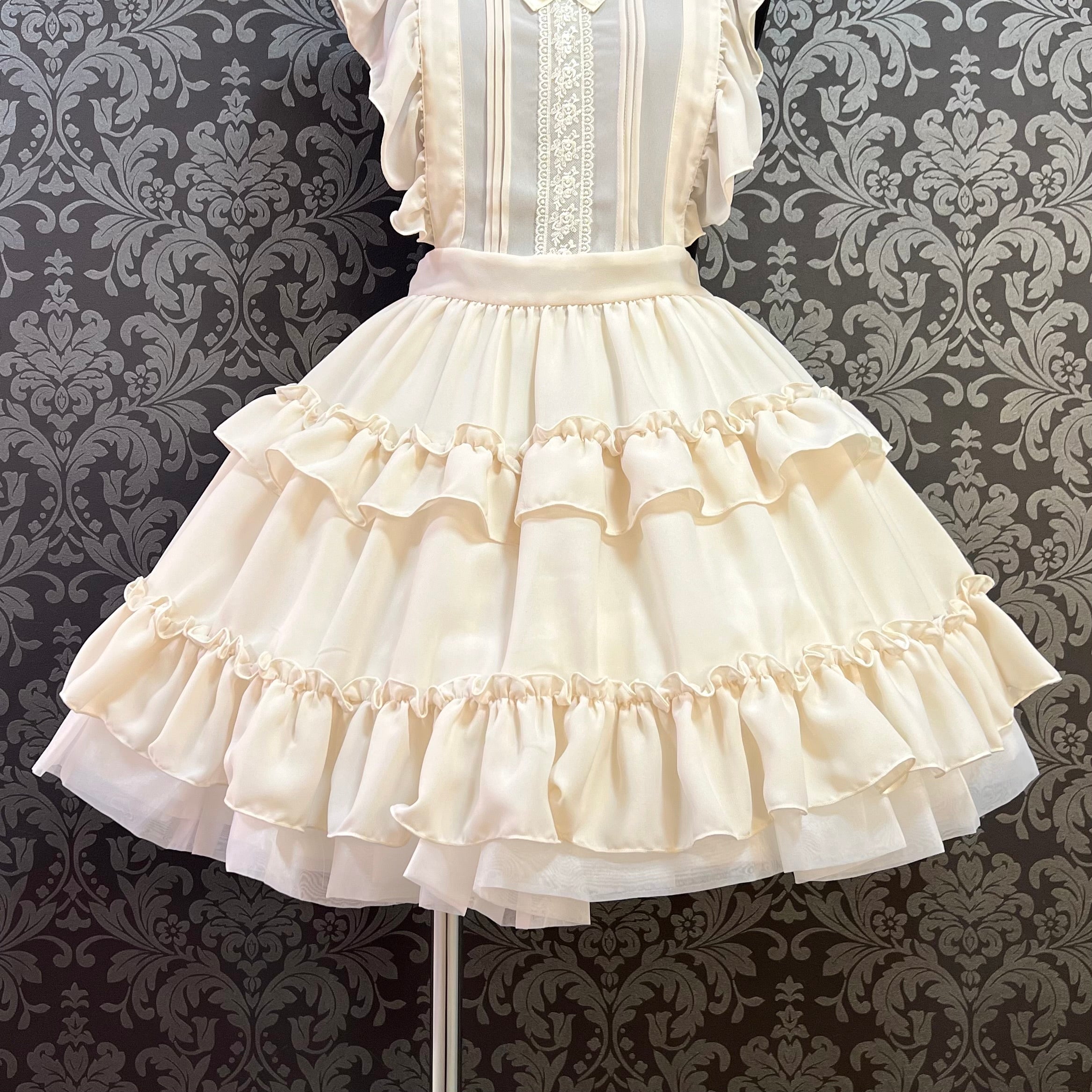 【Pina sweet collection】ピナスイートコレクション ティアードフリルエプロン 梨地ホワイト/ブロードホワイト/梨地アイボリー×白レース/ブロードアイボリー