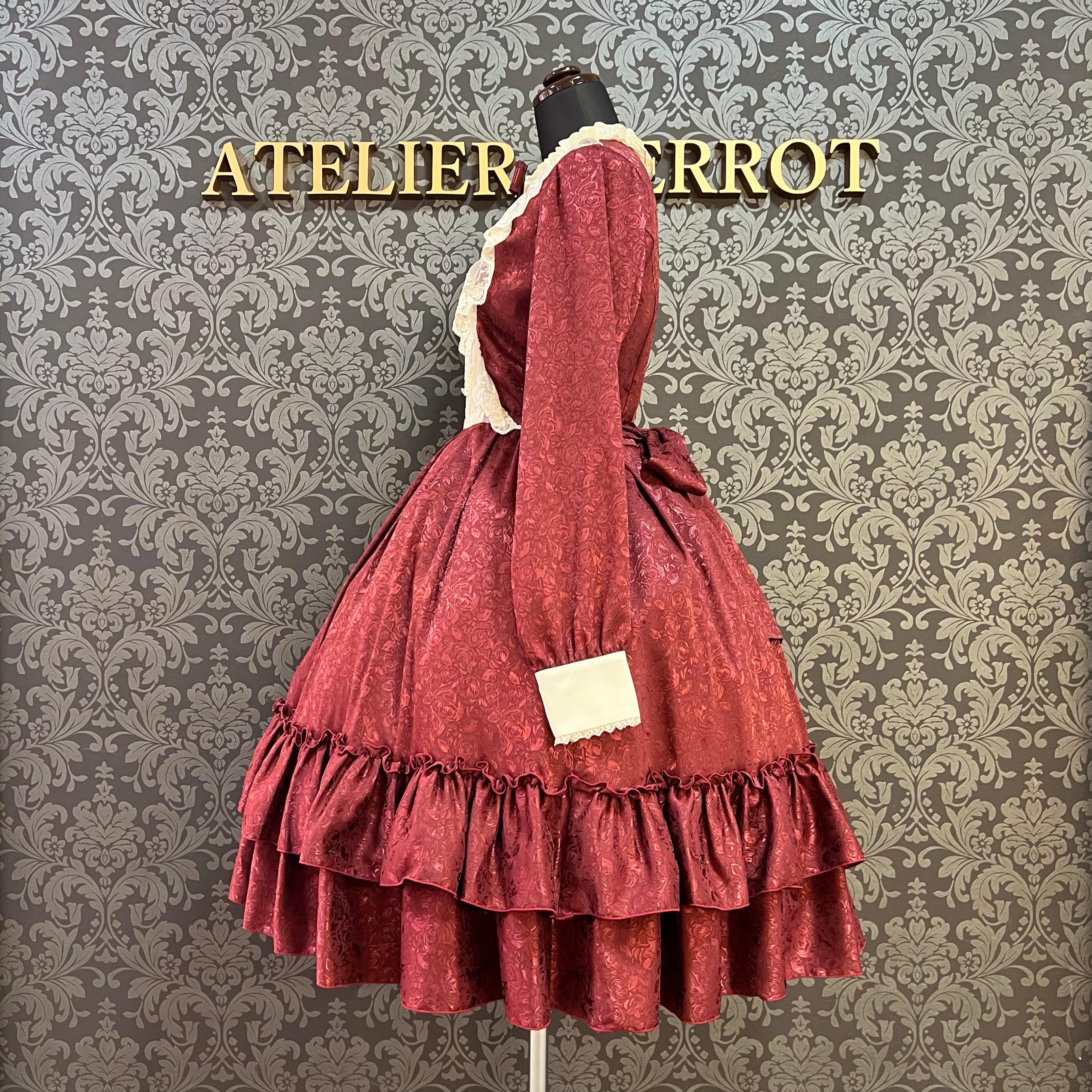 【Pina sweet collection】ピナスイートコレクション ローズジャガードワンピース ミモレ丈 アーミーグリーン/ワイン/ブラック×ホワイト/ブラック×ブラック