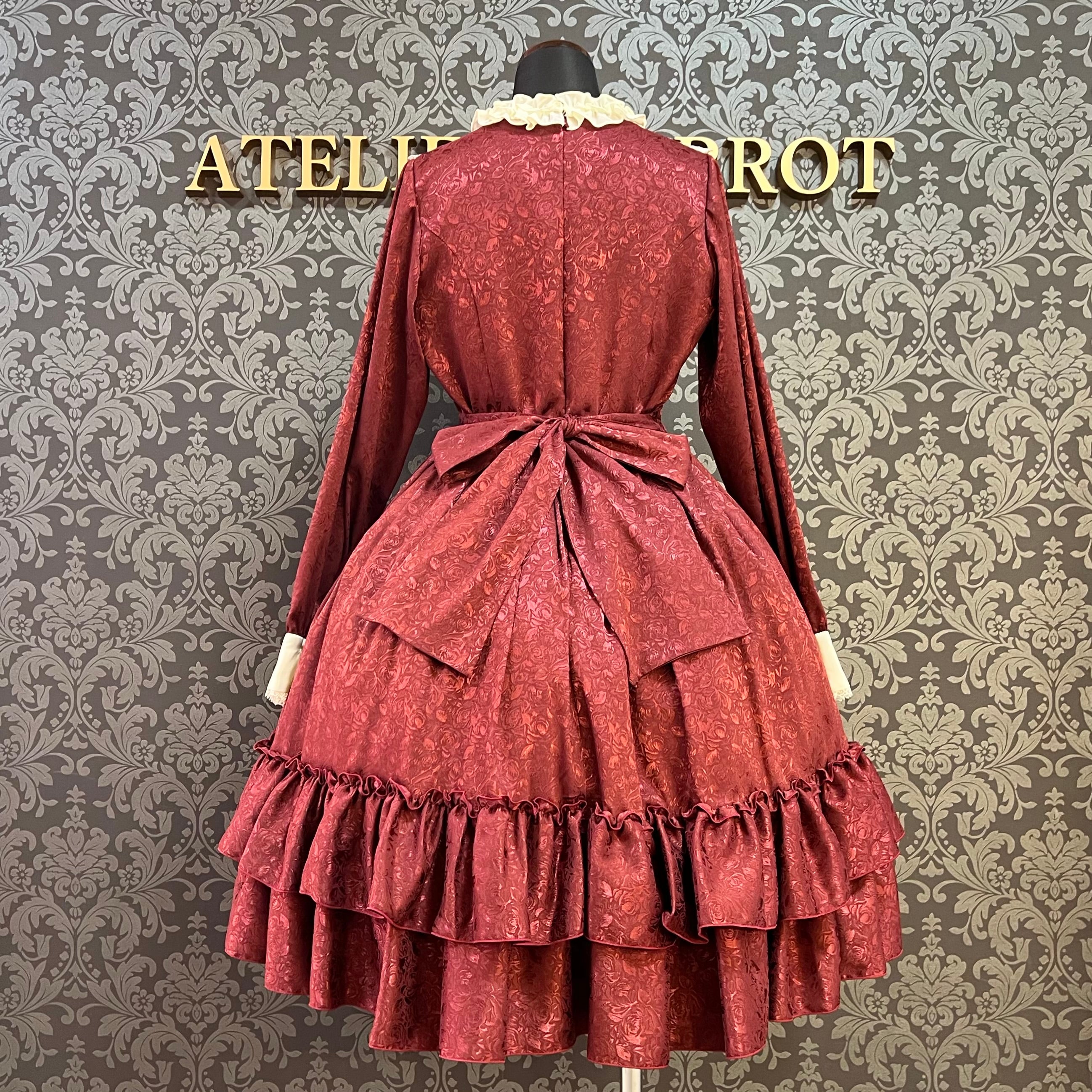 【Pina sweet collection】ピナスイートコレクション ローズジャガードワンピース ミモレ丈 アーミーグリーン/ワイン/ブラック×ホワイト/ブラック×ブラック