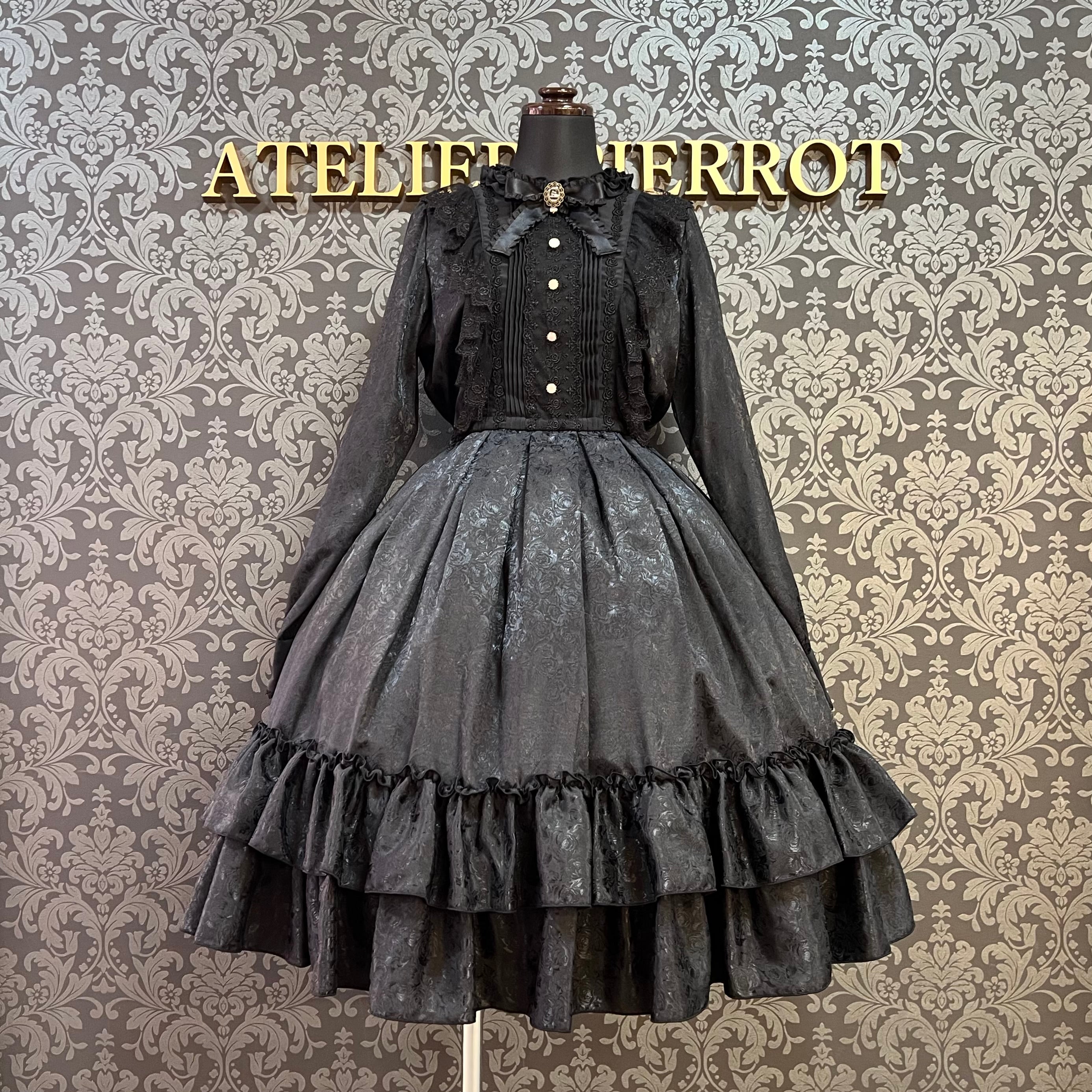 【Pina sweet collection】ピナスイートコレクション ローズジャガードワンピース ミモレ丈 アーミーグリーン/ワイン/ブラック×ホワイト/ブラック×ブラック