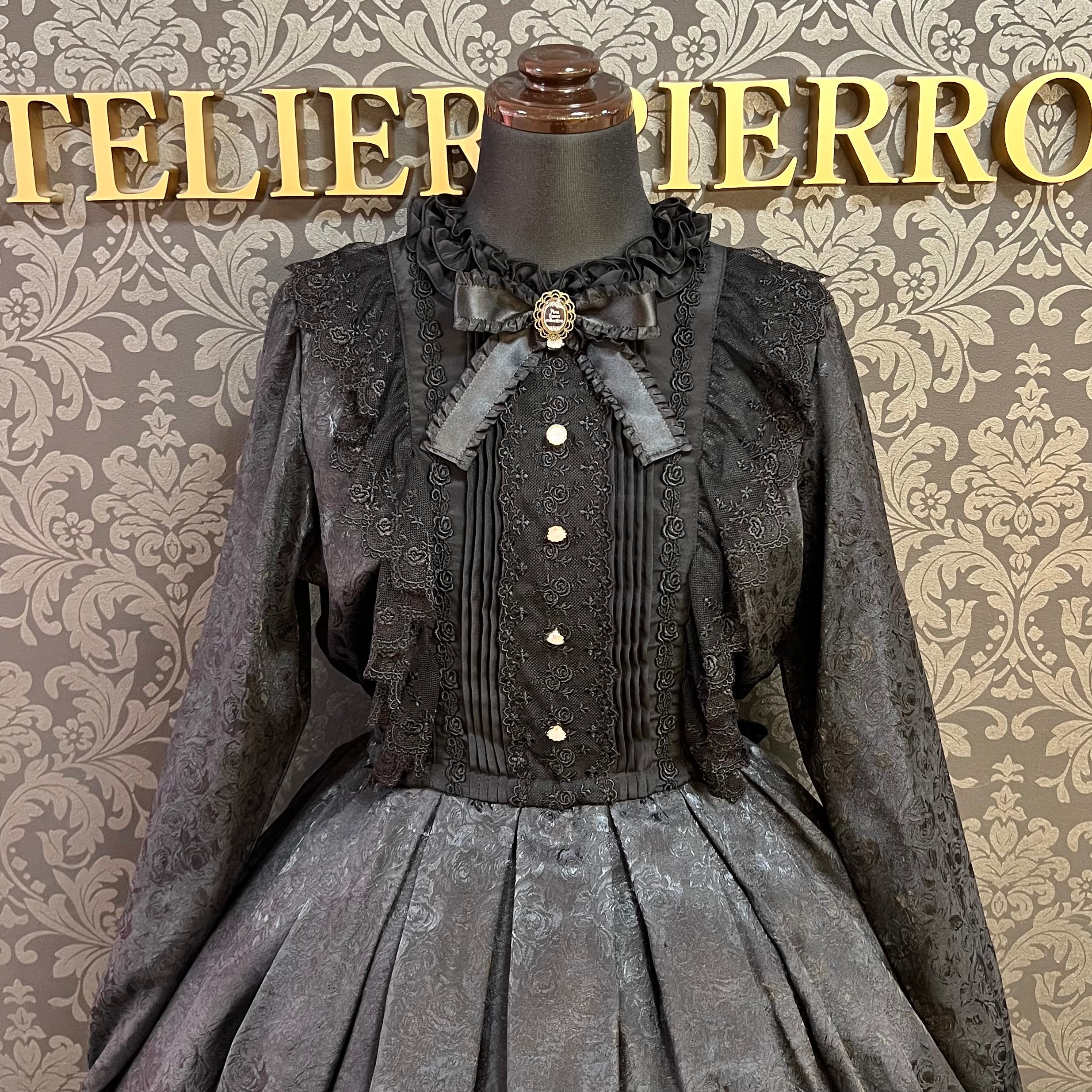 【Pina sweet collection】ピナスイートコレクション ローズジャガードワンピース ミモレ丈 アーミーグリーン/ワイン/ブラック×ホワイト/ブラック×ブラック