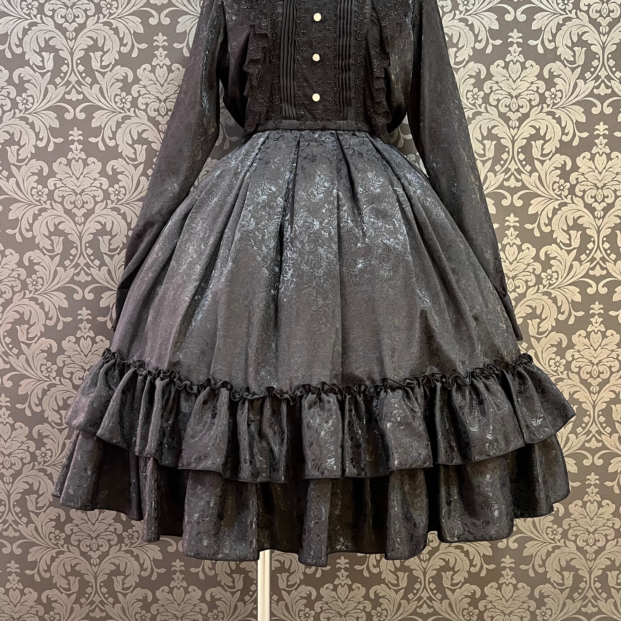 【Pina sweet collection】ピナスイートコレクション ローズジャガードワンピース ミモレ丈 アーミーグリーン/ワイン/ブラック×ホワイト/ブラック×ブラック