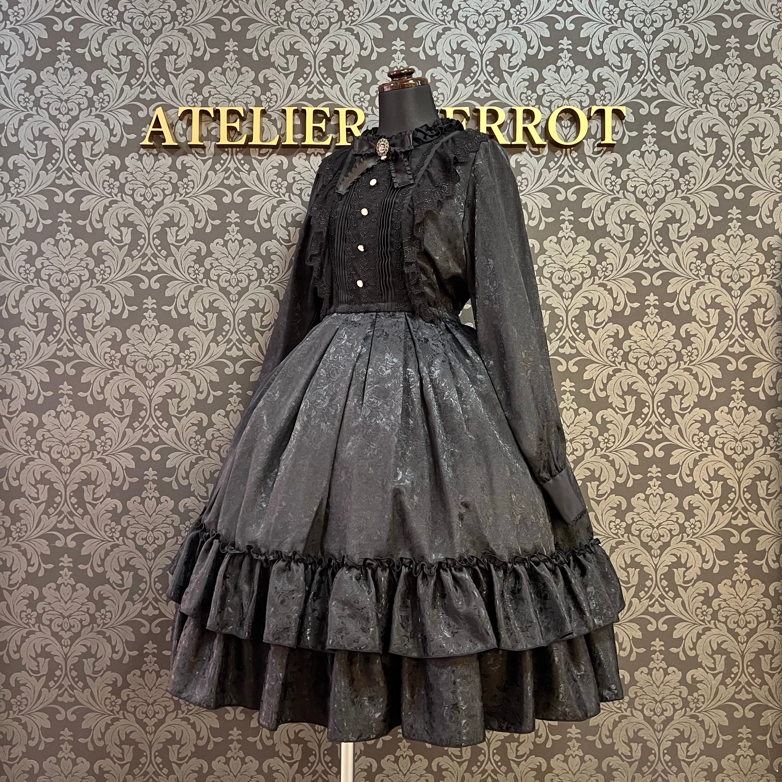 【Pina sweet collection】ピナスイートコレクション ローズジャガードワンピース ミモレ丈 アーミーグリーン/ワイン/ブラック×ホワイト/ブラック×ブラック