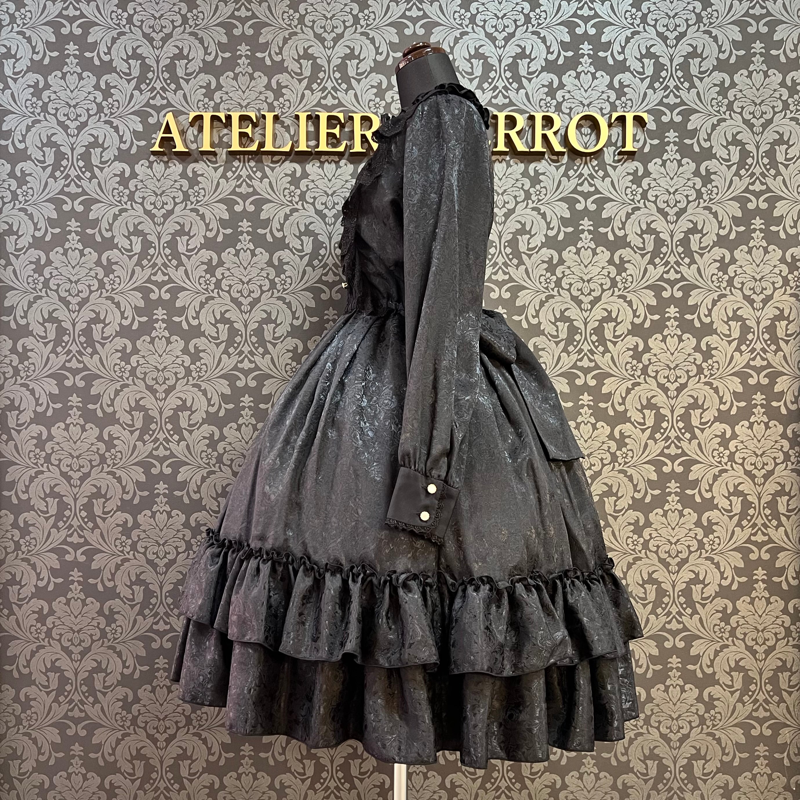 【Pina sweet collection】ピナスイートコレクション ローズジャガードワンピース ミモレ丈 アーミーグリーン/ワイン/ブラック×ホワイト/ブラック×ブラック