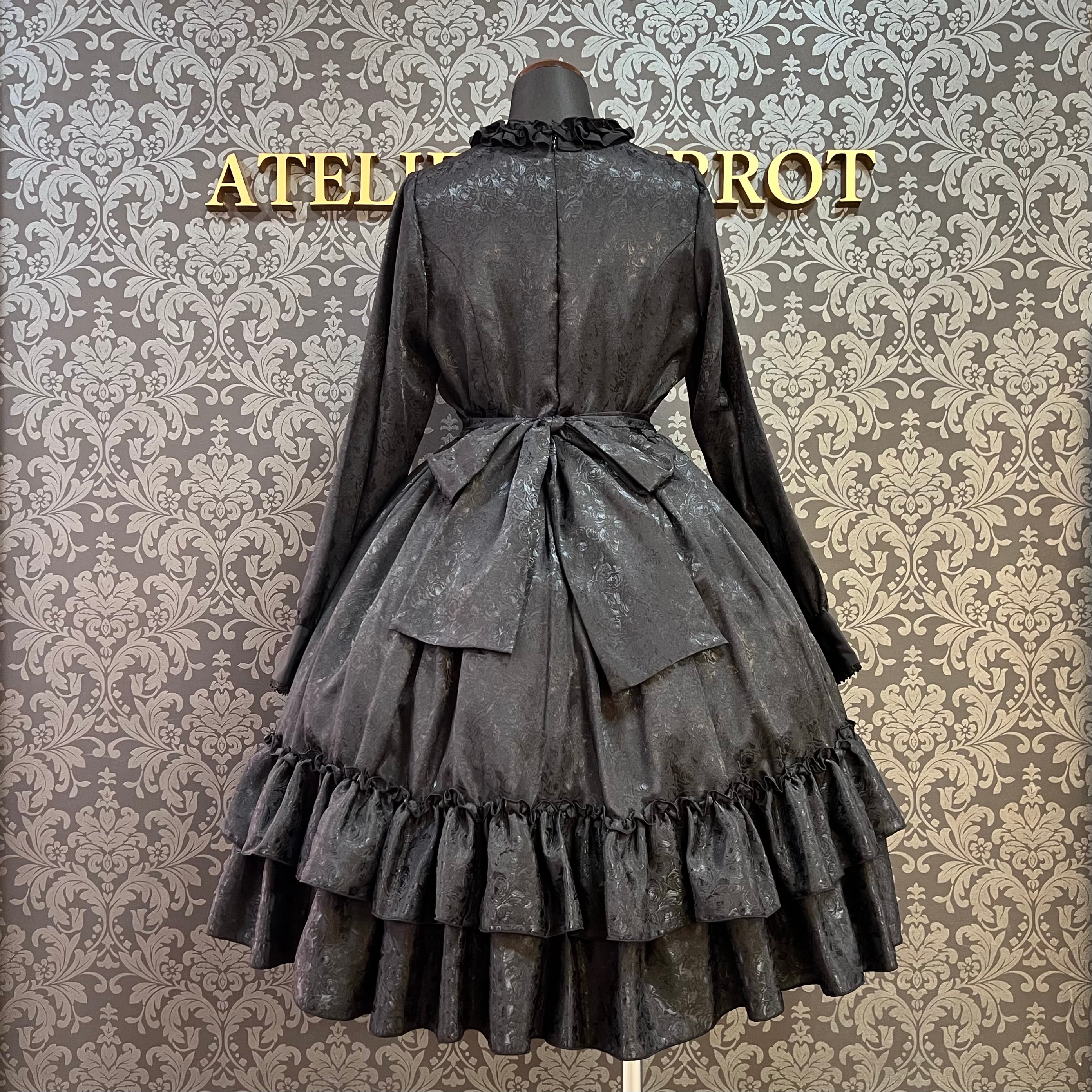 【Pina sweet collection】ピナスイートコレクション ローズジャガードワンピース ミモレ丈 アーミーグリーン/ワイン/ブラック×ホワイト/ブラック×ブラック