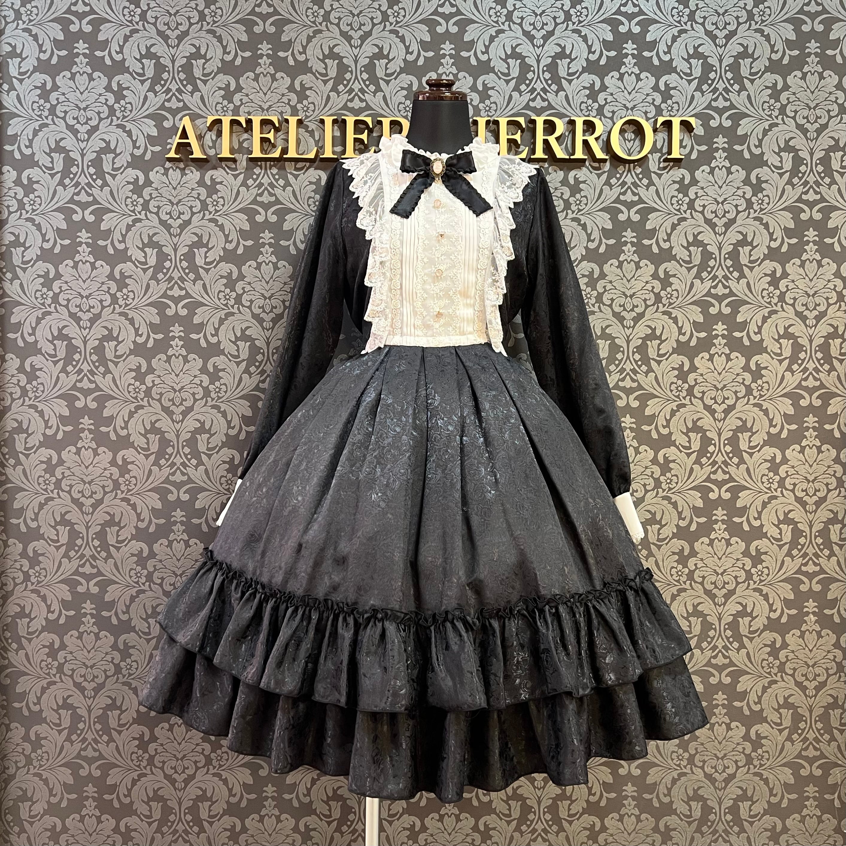 【Pina sweet collection】ピナスイートコレクション ローズジャガードワンピース ミモレ丈 アーミーグリーン/ワイン/ブラック×ホワイト/ブラック×ブラック