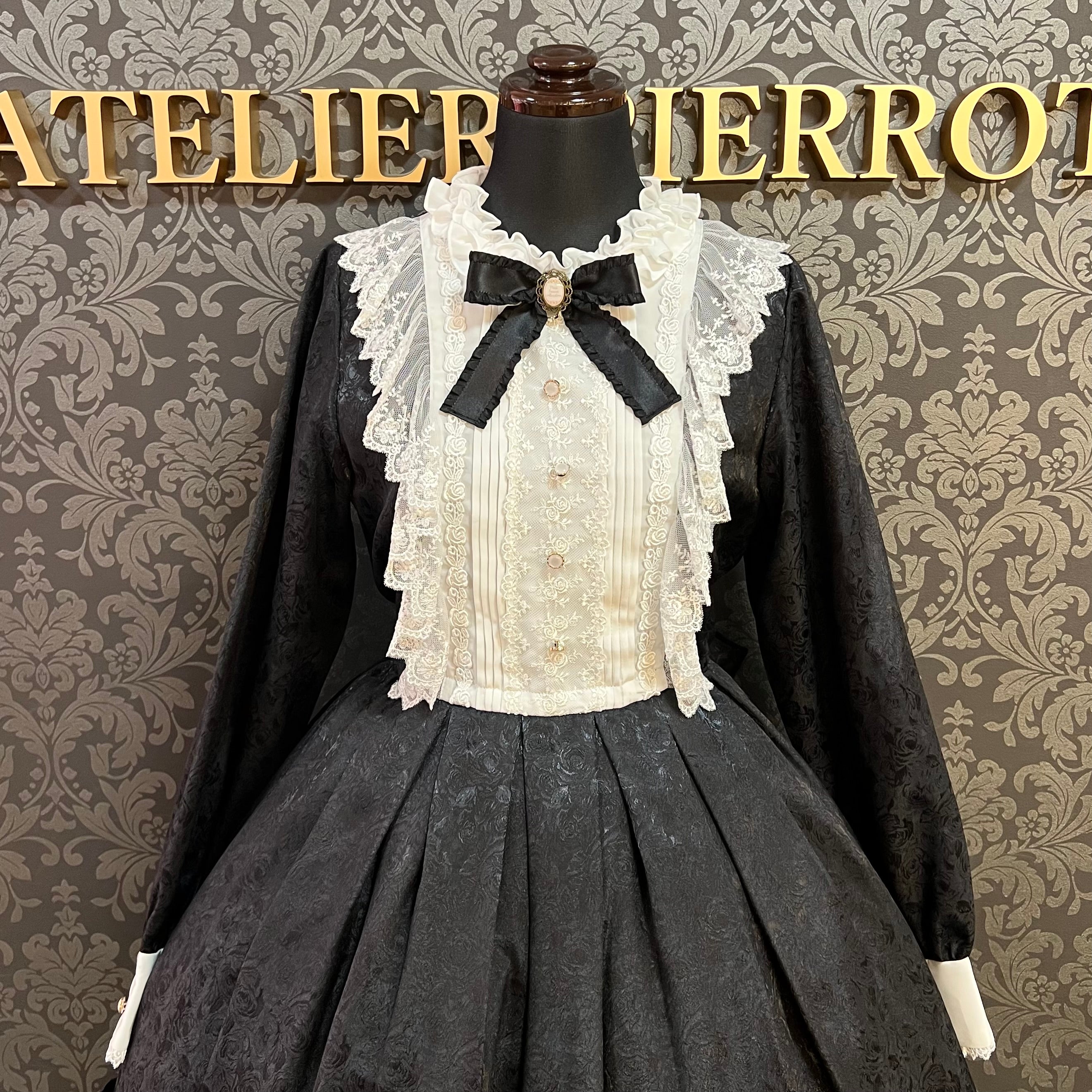 【Pina sweet collection】ピナスイートコレクション ローズジャガードワンピース ミモレ丈 アーミーグリーン/ワイン/ブラック×ホワイト/ブラック×ブラック