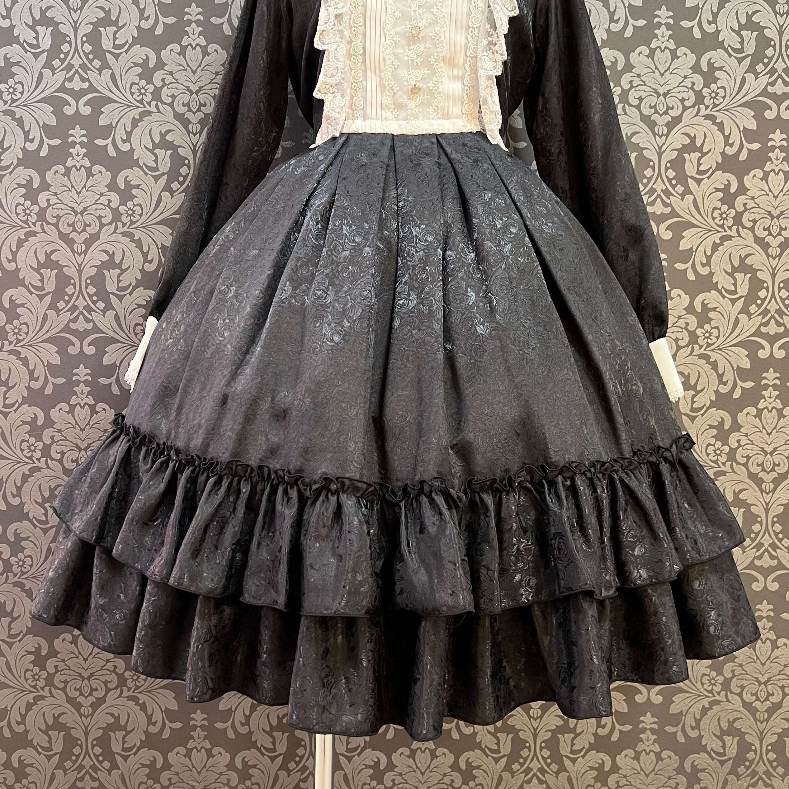 【Pina sweet collection】ピナスイートコレクション ローズジャガードワンピース ミモレ丈 アーミーグリーン/ワイン/ブラック×ホワイト/ブラック×ブラック