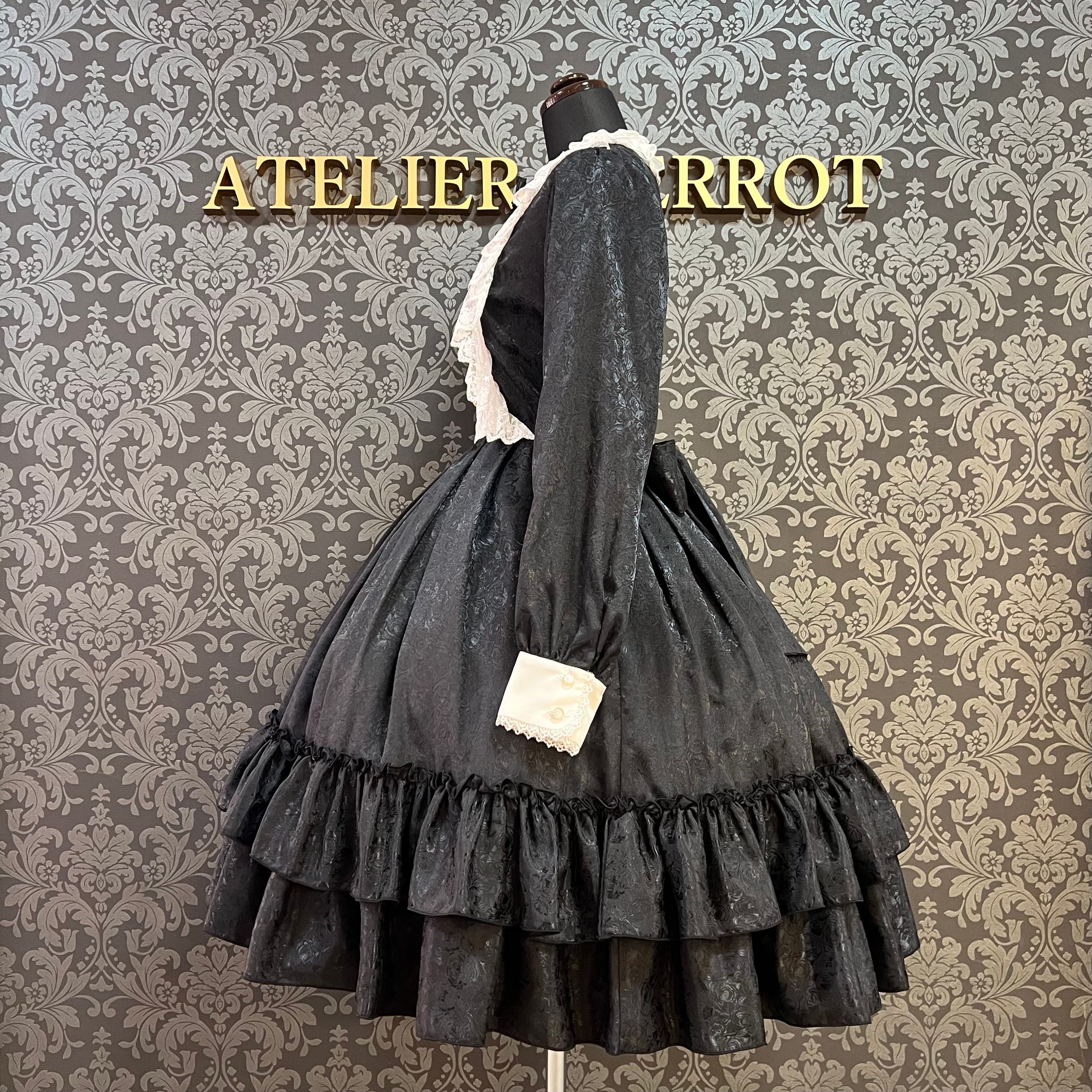 【Pina sweet collection】ピナスイートコレクション ローズジャガードワンピース ミモレ丈 アーミーグリーン/ワイン/ブラック×ホワイト/ブラック×ブラック