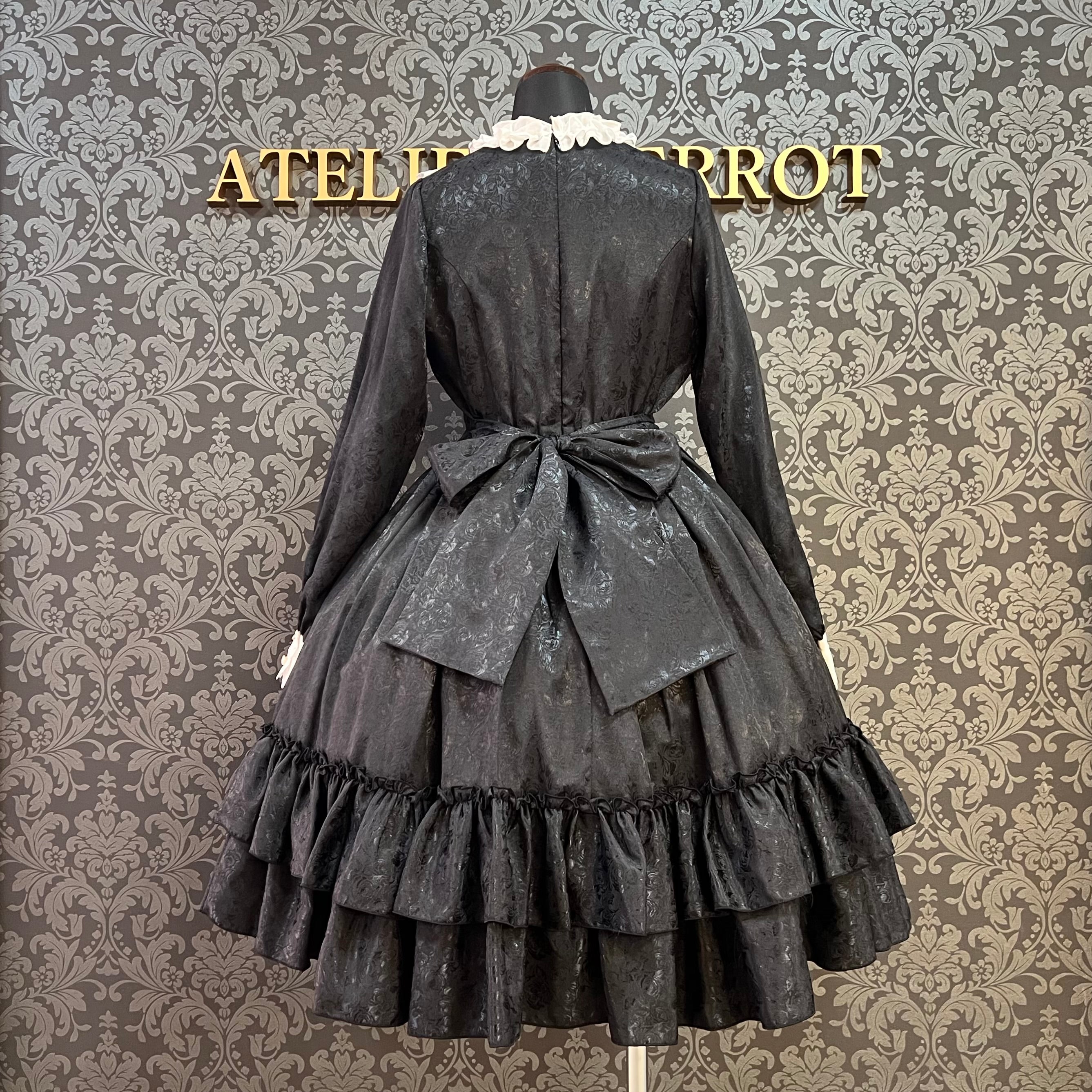 【Pina sweet collection】ピナスイートコレクション ローズジャガードワンピース ミモレ丈 アーミーグリーン/ワイン/ブラック×ホワイト/ブラック×ブラック