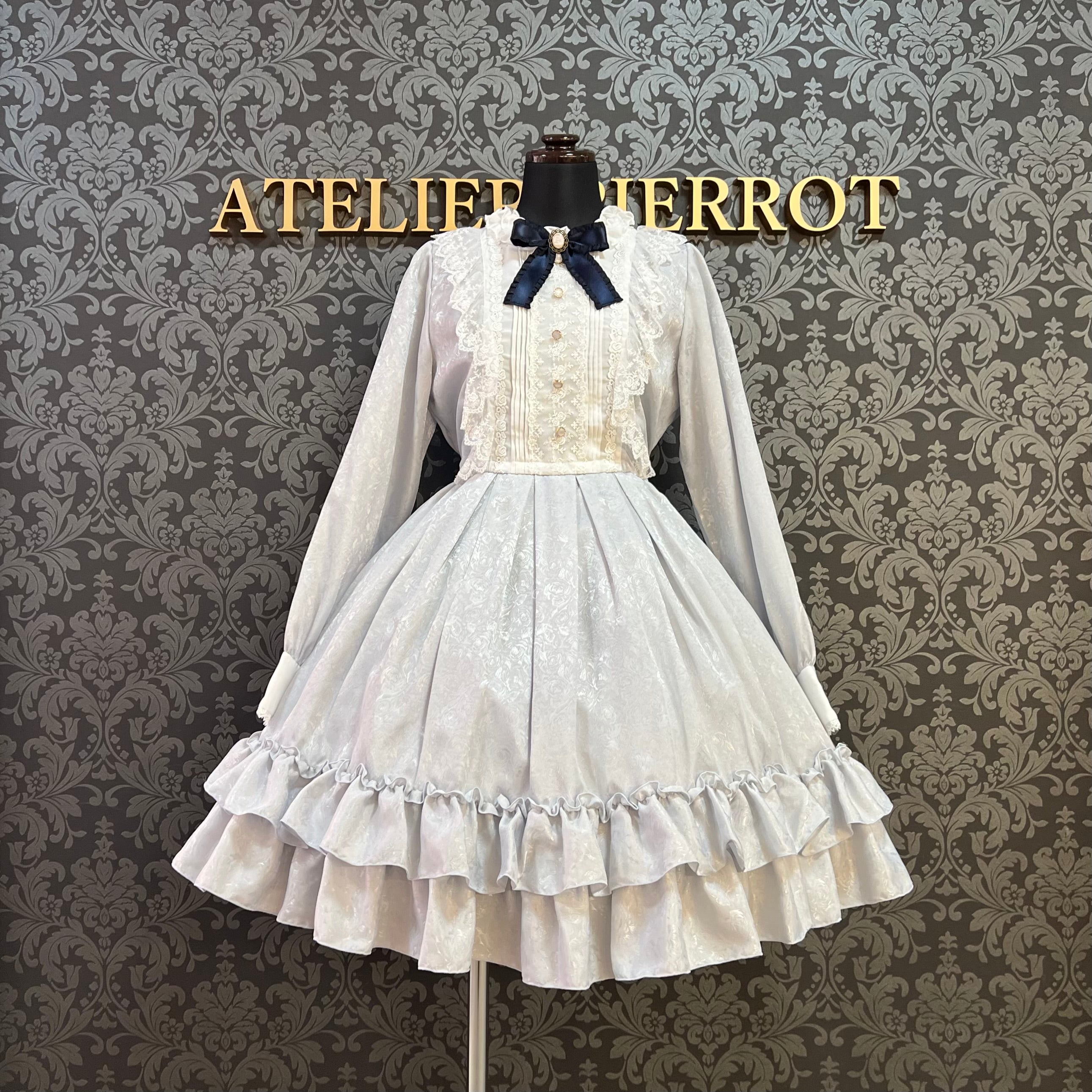 【Pina sweet collection】ピナスイートコレクション ローズジャガードワンピース アーミーグリーン/ライトグレー/サックス/ネイビー/ワイン/ブラック×ホワイト/ブラック×ブラック