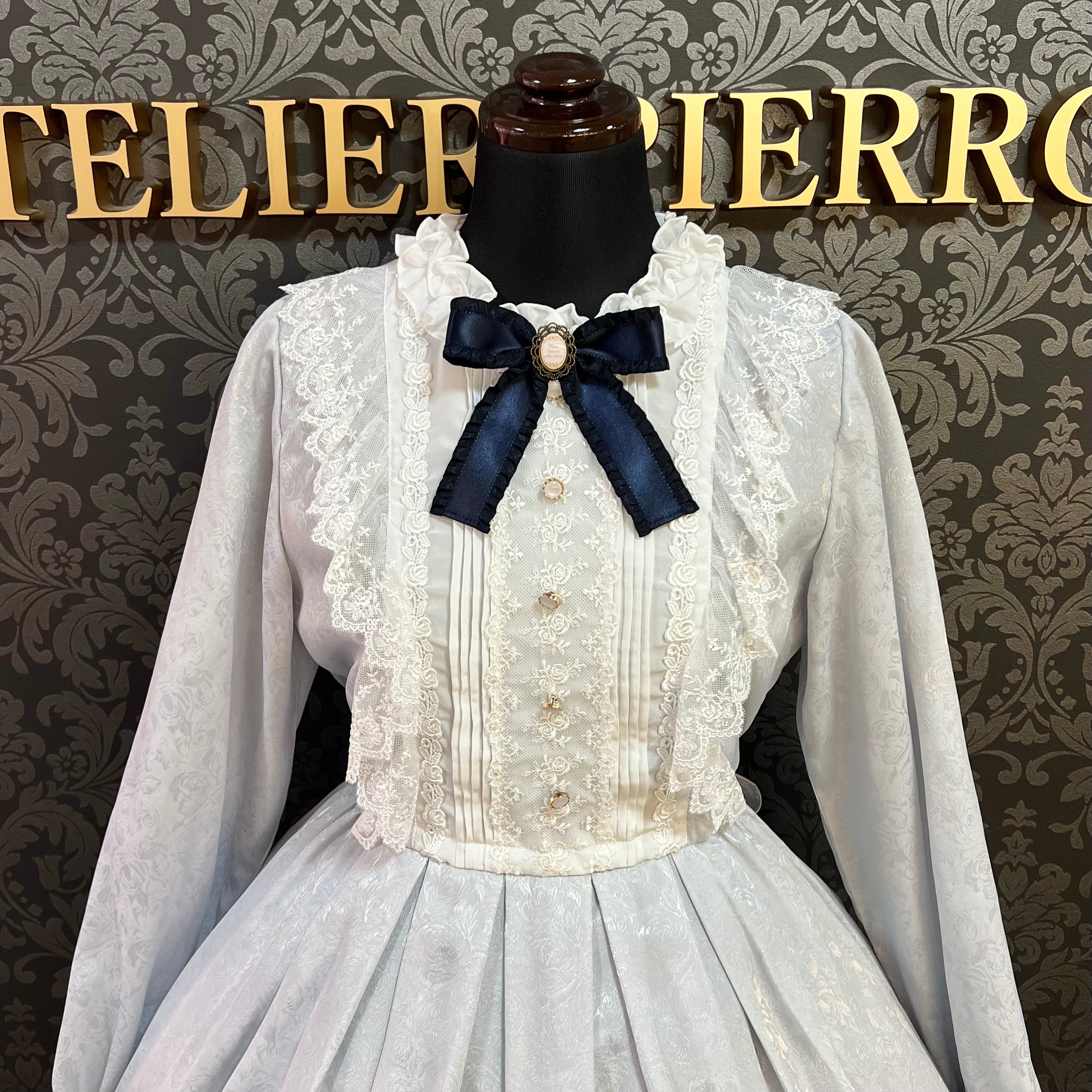 【Pina sweet collection】ピナスイートコレクション ローズジャガードワンピース アーミーグリーン/ライトグレー/サックス/ネイビー/ワイン/ブラック×ホワイト/ブラック×ブラック