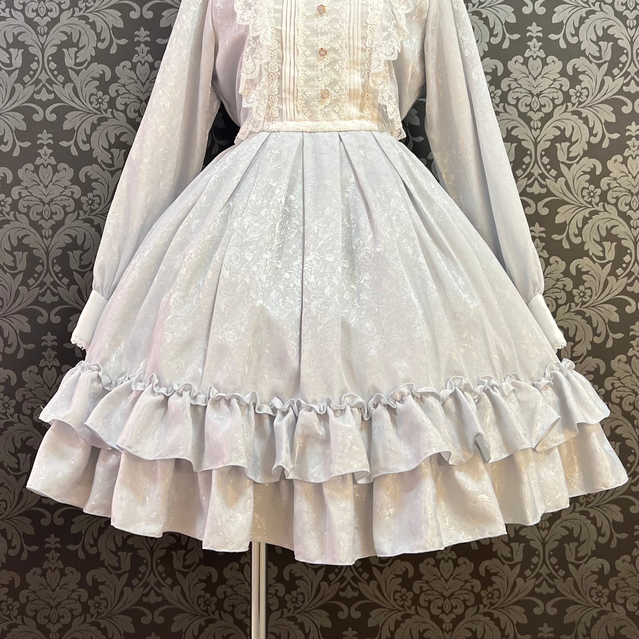 【Pina sweet collection】ピナスイートコレクション ローズジャガードワンピース アーミーグリーン/ライトグレー/サックス/ネイビー/ワイン/ブラック×ホワイト/ブラック×ブラック