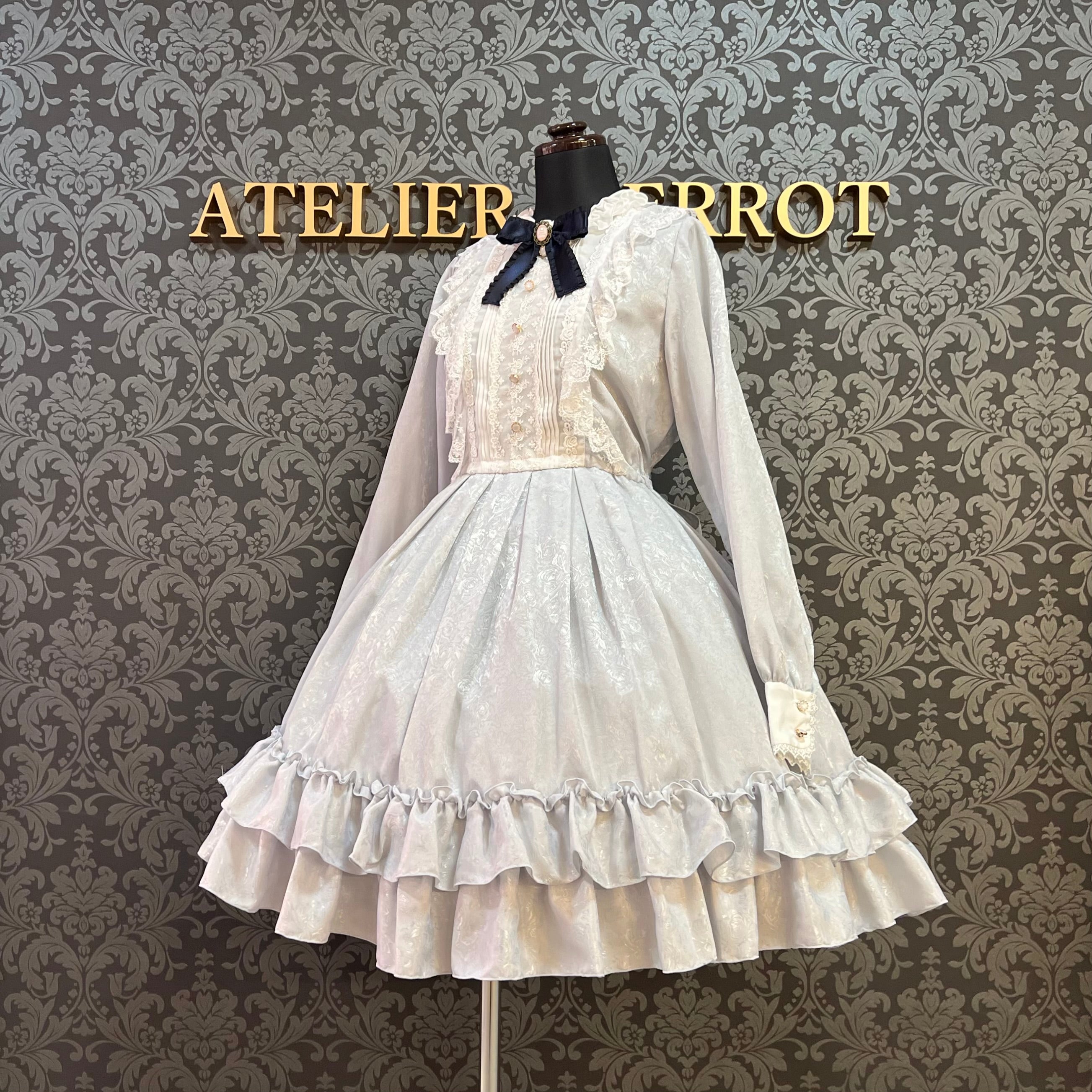 【Pina sweet collection】ピナスイートコレクション ローズジャガードワンピース アーミーグリーン/ライトグレー/サックス/ネイビー/ワイン/ブラック×ホワイト/ブラック×ブラック