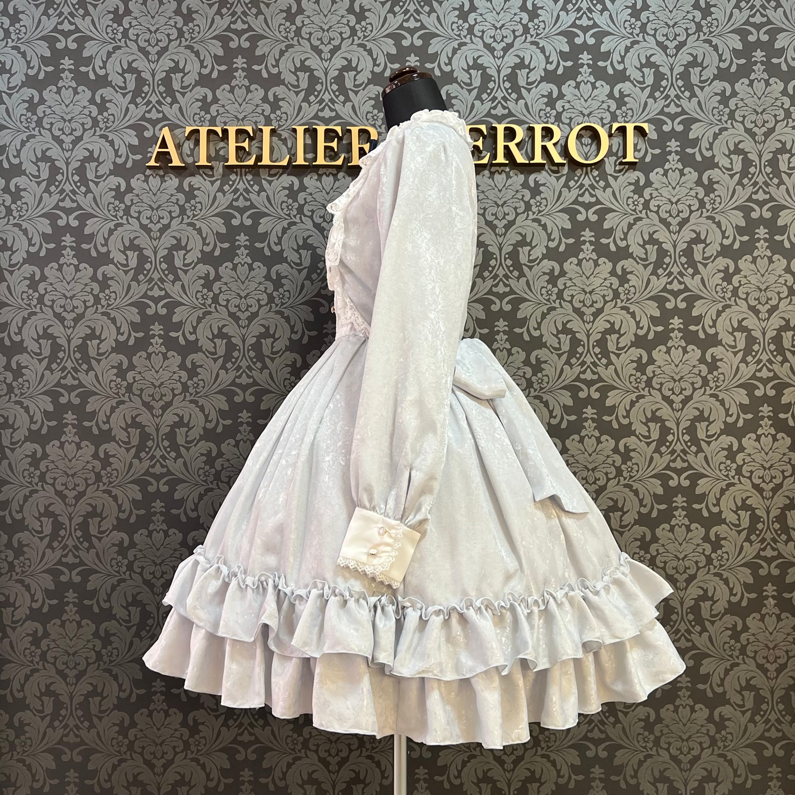 【Pina sweet collection】ピナスイートコレクション ローズジャガードワンピース アーミーグリーン/ライトグレー/サックス/ネイビー/ワイン/ブラック×ホワイト/ブラック×ブラック