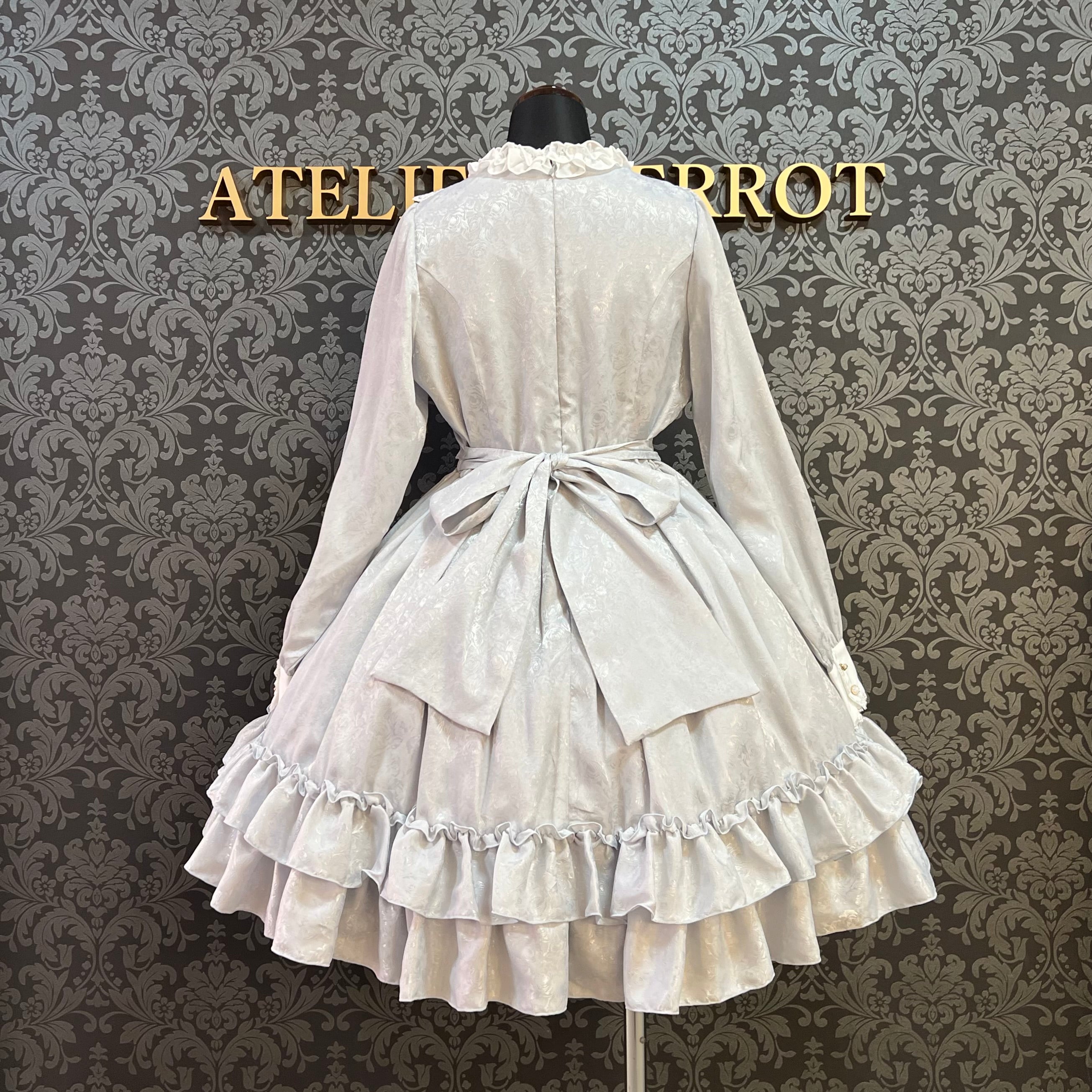 【Pina sweet collection】ピナスイートコレクション ローズジャガードワンピース アーミーグリーン/ライトグレー/サックス/ネイビー/ワイン/ブラック×ホワイト/ブラック×ブラック