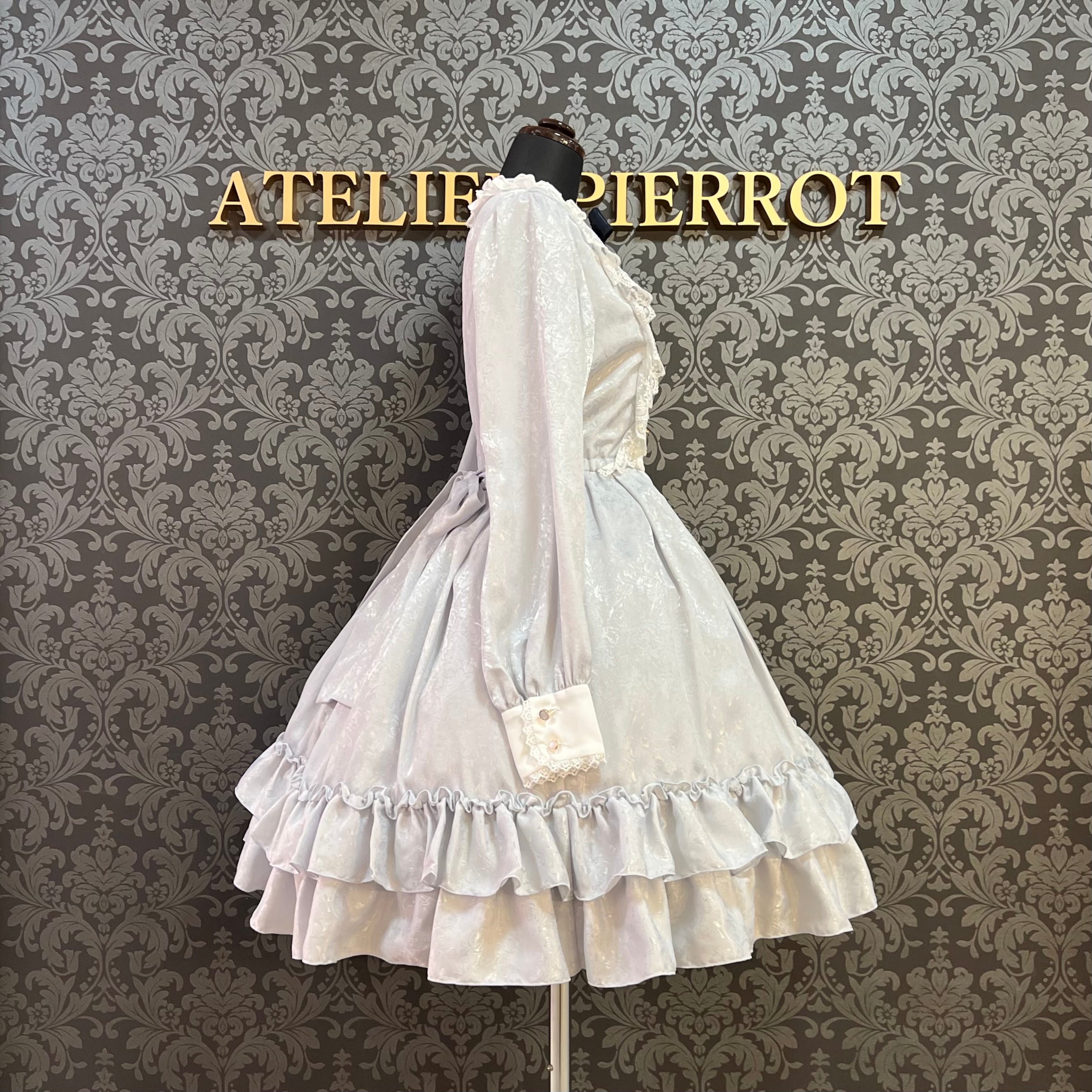 【Pina sweet collection】ピナスイートコレクション ローズジャガードワンピース アーミーグリーン/ライトグレー/サックス/ネイビー/ワイン/ブラック×ホワイト/ブラック×ブラック