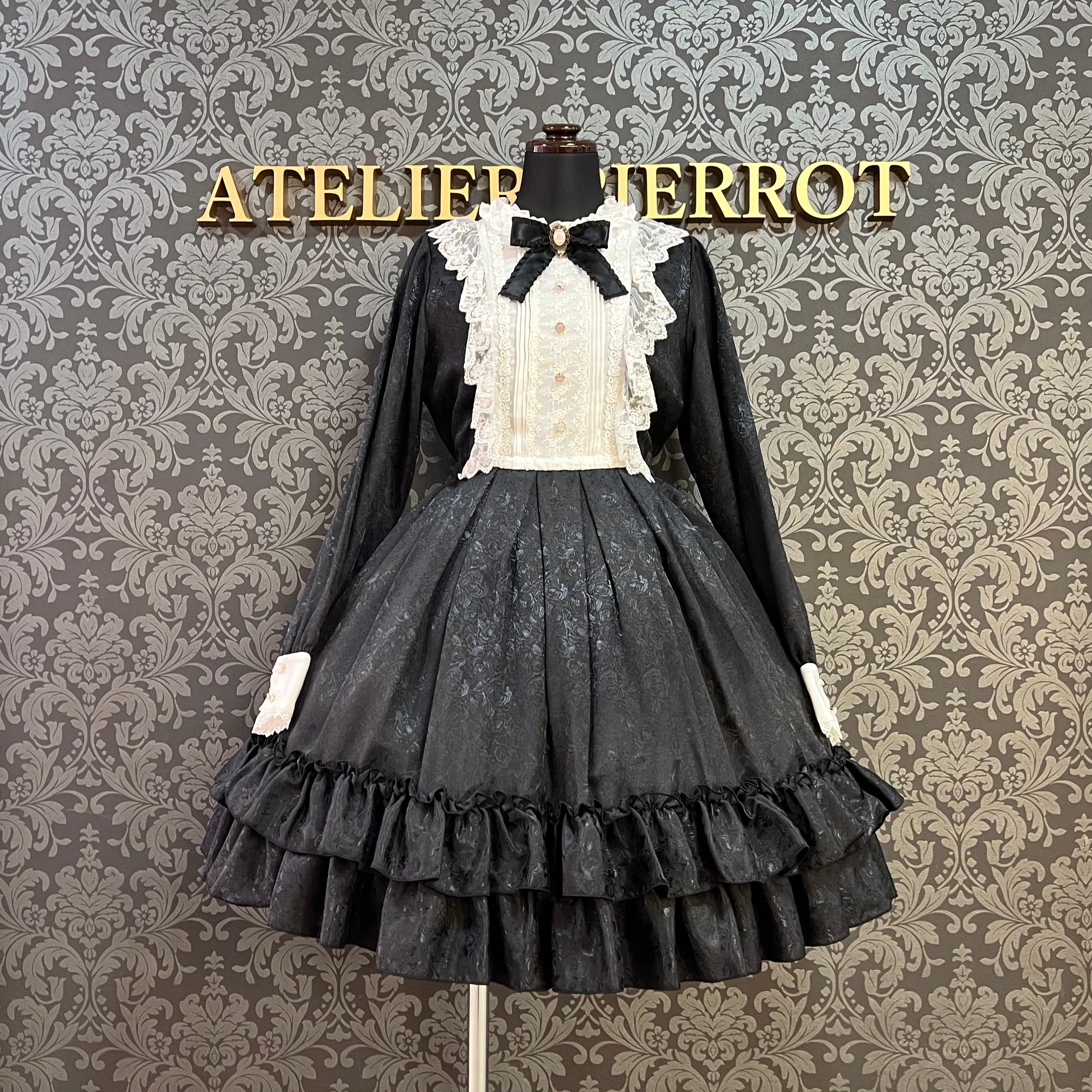 【Pina sweet collection】ピナスイートコレクション ローズジャガードワンピース アーミーグリーン/ライトグレー/サックス/ネイビー/ワイン/ブラック×ホワイト/ブラック×ブラック