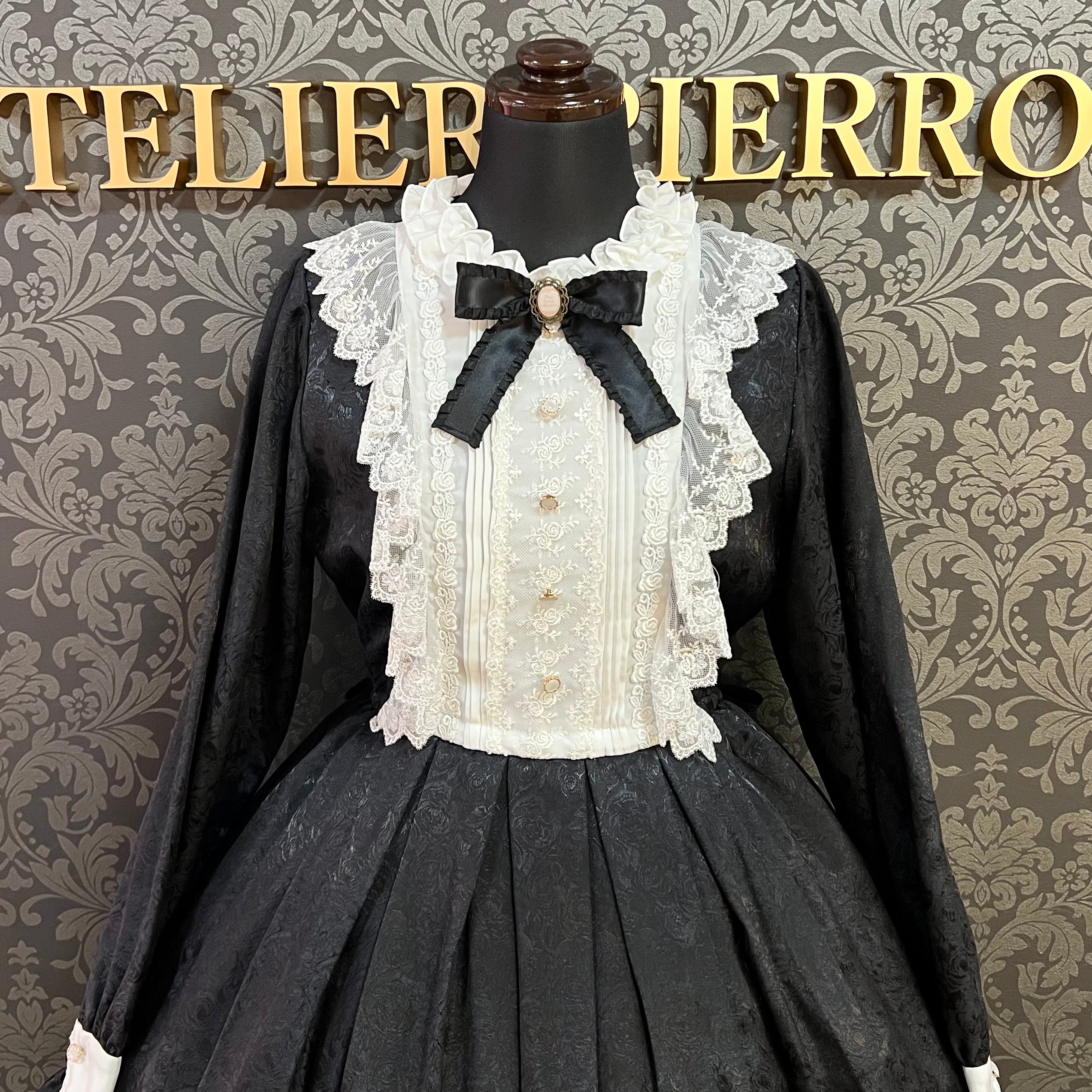 【Pina sweet collection】ピナスイートコレクション ローズジャガードワンピース アーミーグリーン/ライトグレー/サックス/ネイビー/ワイン/ブラック×ホワイト/ブラック×ブラック