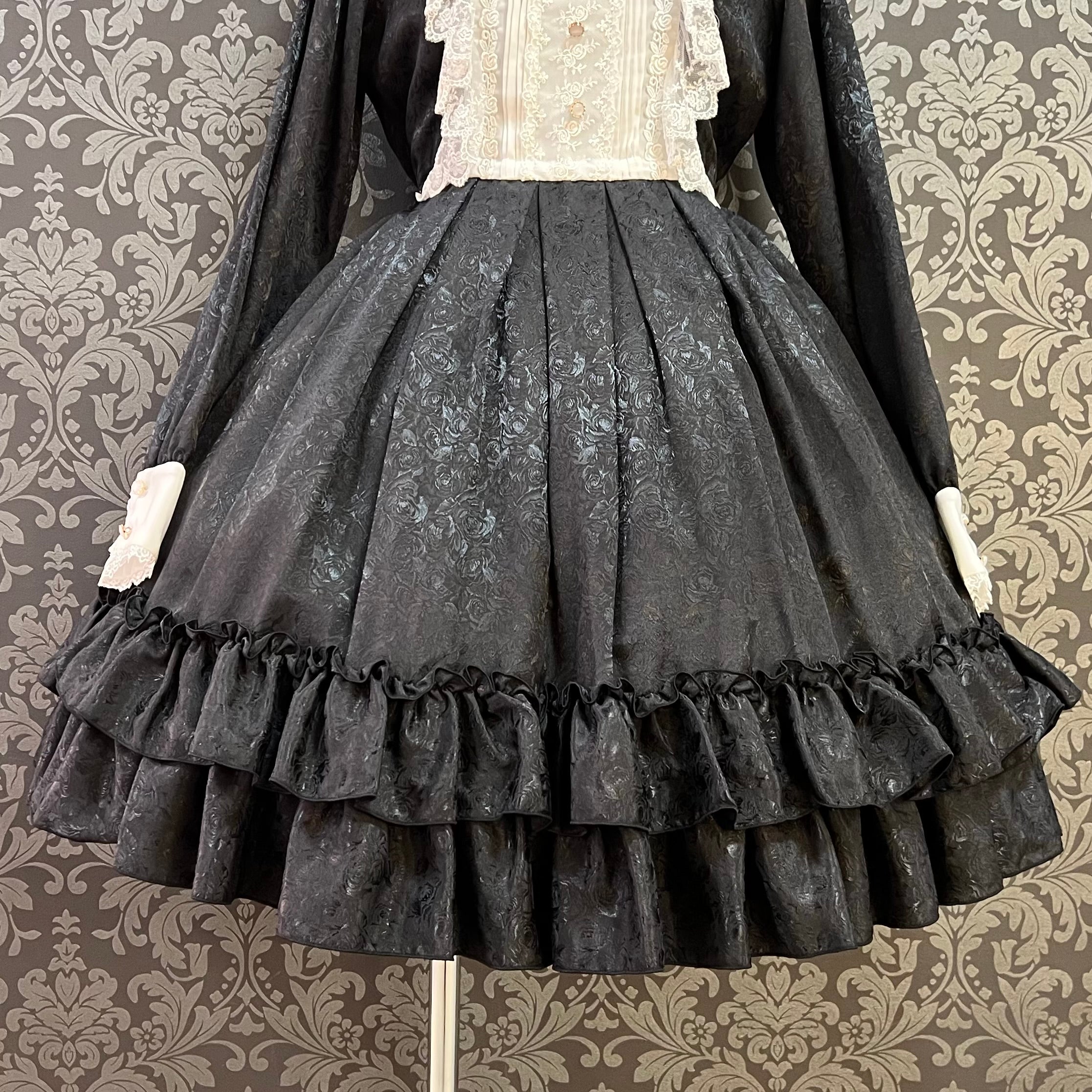 【Pina sweet collection】ピナスイートコレクション ローズジャガードワンピース アーミーグリーン/ライトグレー/サックス/ネイビー/ワイン/ブラック×ホワイト/ブラック×ブラック