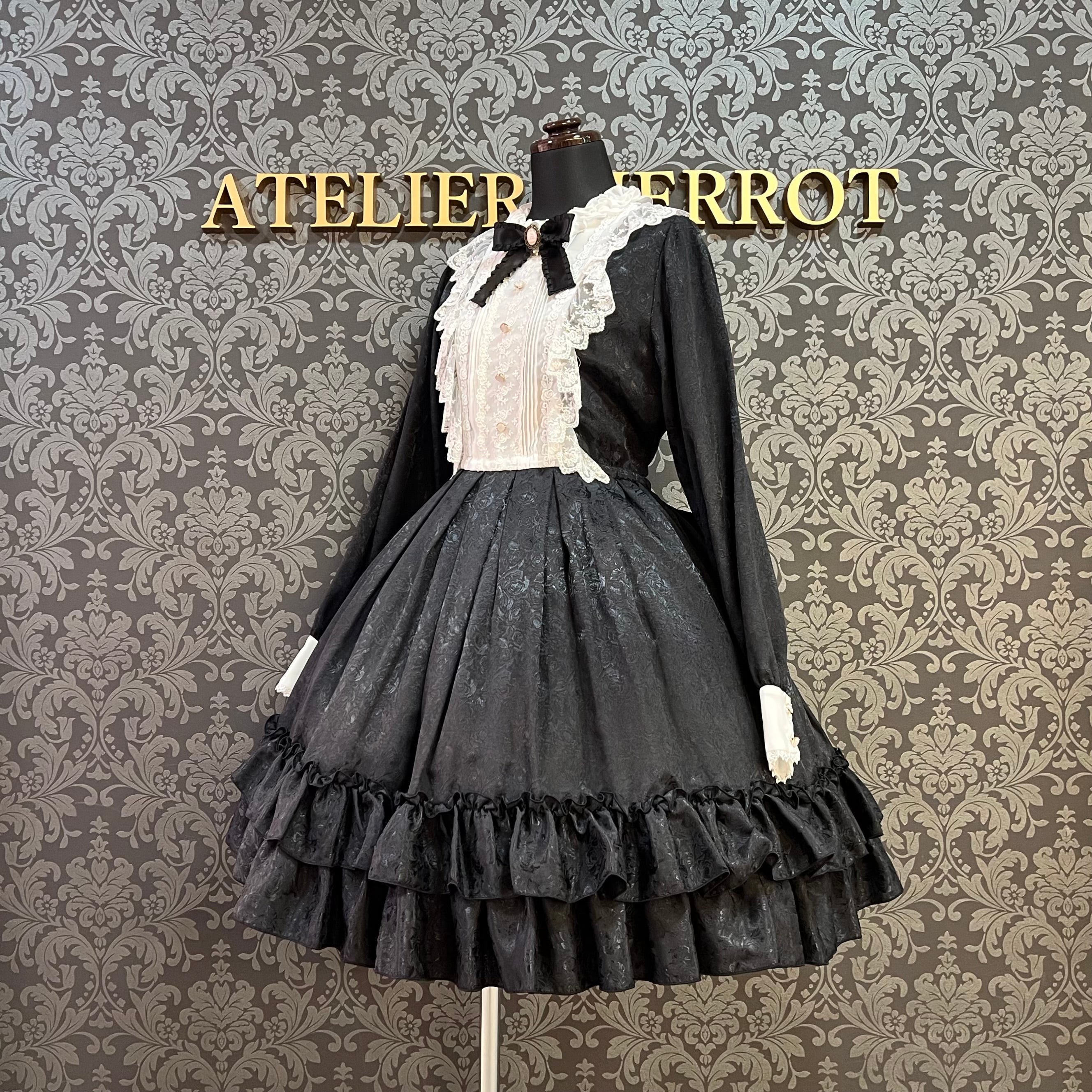 【Pina sweet collection】ピナスイートコレクション ローズジャガードワンピース アーミーグリーン/ライトグレー/サックス/ネイビー/ワイン/ブラック×ホワイト/ブラック×ブラック