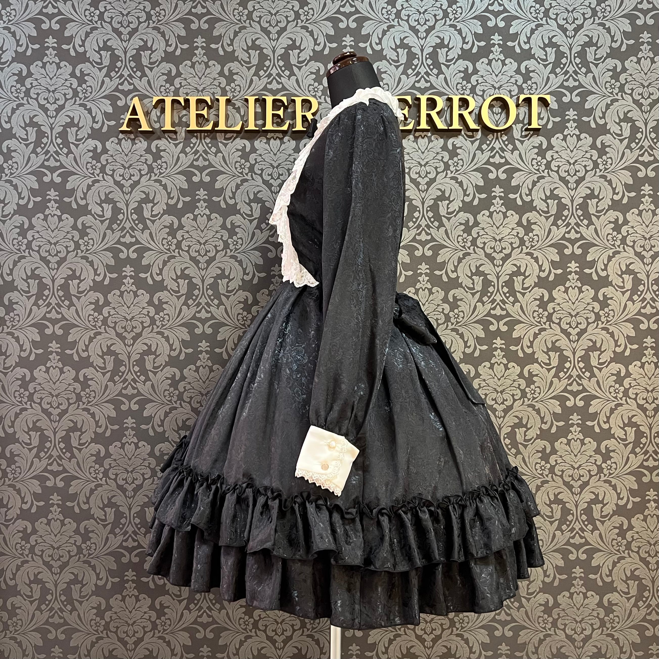 【Pina sweet collection】ピナスイートコレクション ローズジャガードワンピース アーミーグリーン/ライトグレー/サックス/ネイビー/ワイン/ブラック×ホワイト/ブラック×ブラック