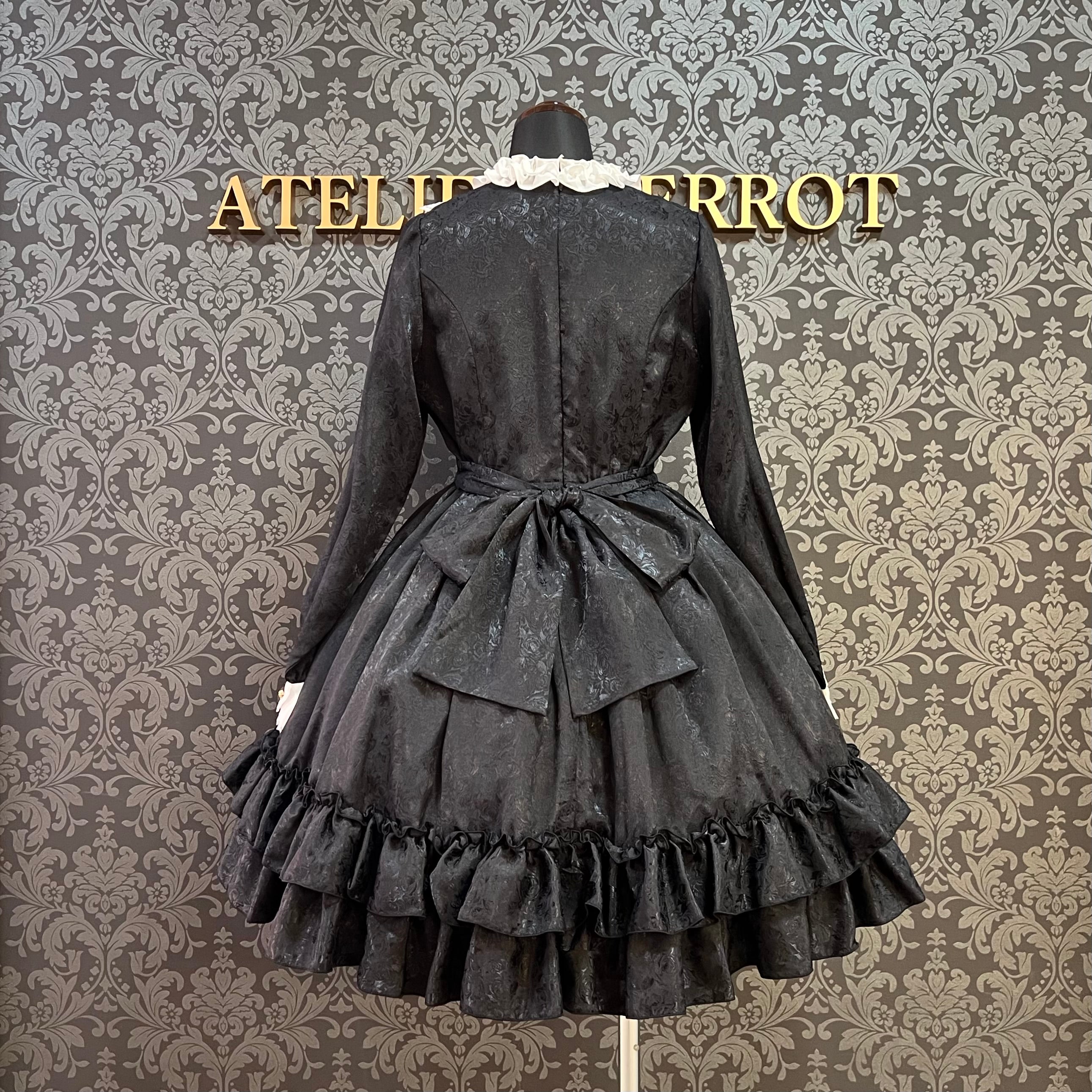 【Pina sweet collection】ピナスイートコレクション ローズジャガードワンピース アーミーグリーン/ライトグレー/サックス/ネイビー/ワイン/ブラック×ホワイト/ブラック×ブラック