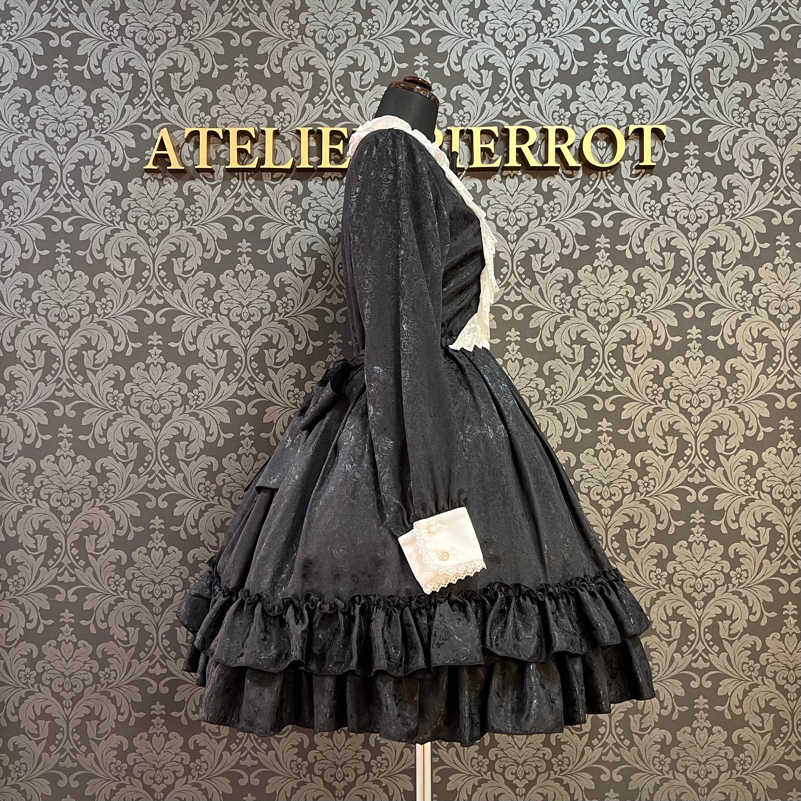 【Pina sweet collection】ピナスイートコレクション ローズジャガードワンピース アーミーグリーン/ライトグレー/サックス/ネイビー/ワイン/ブラック×ホワイト/ブラック×ブラック