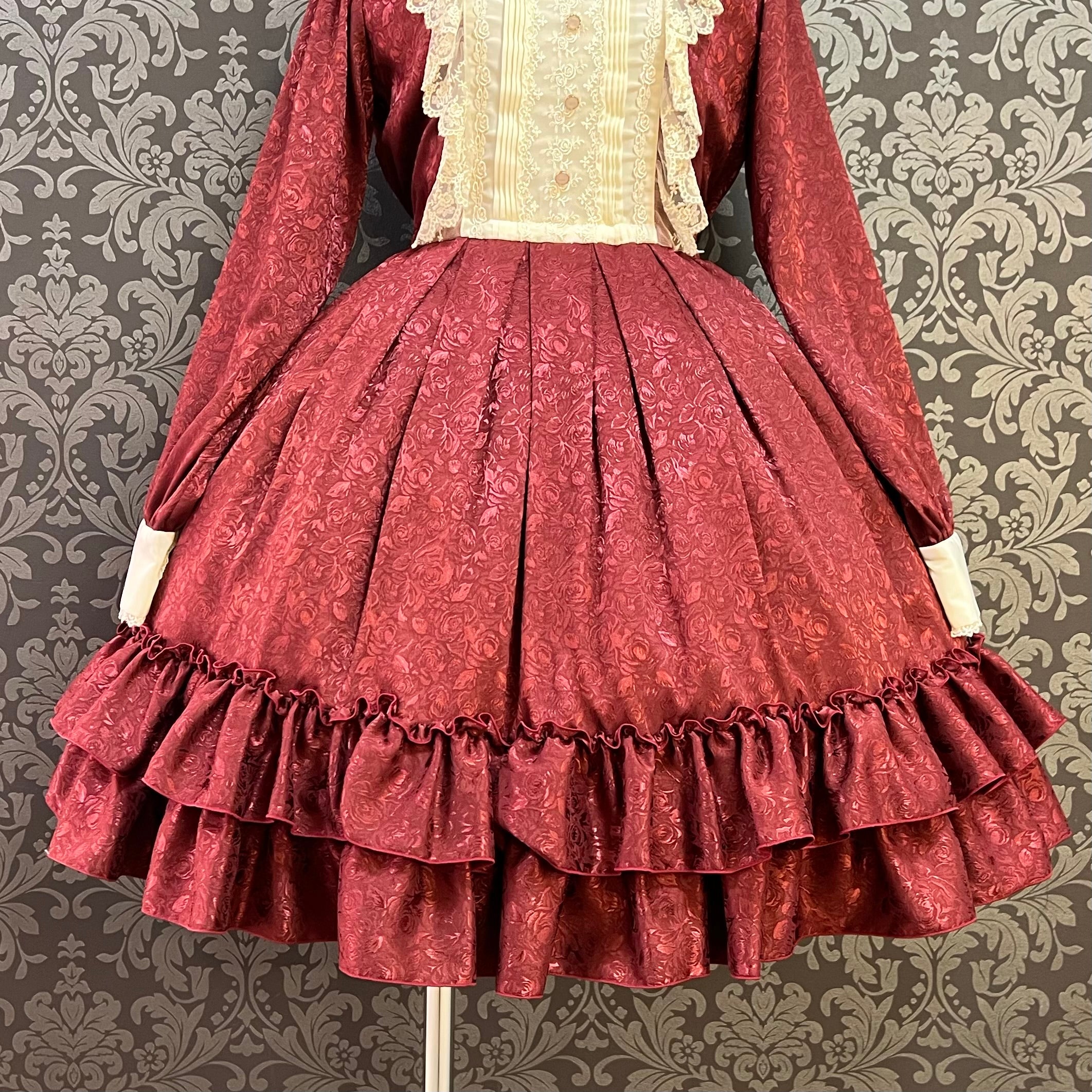 【Pina sweet collection】ピナスイートコレクション ローズジャガードワンピース アーミーグリーン/ライトグレー/サックス/ネイビー/ワイン/ブラック×ホワイト/ブラック×ブラック