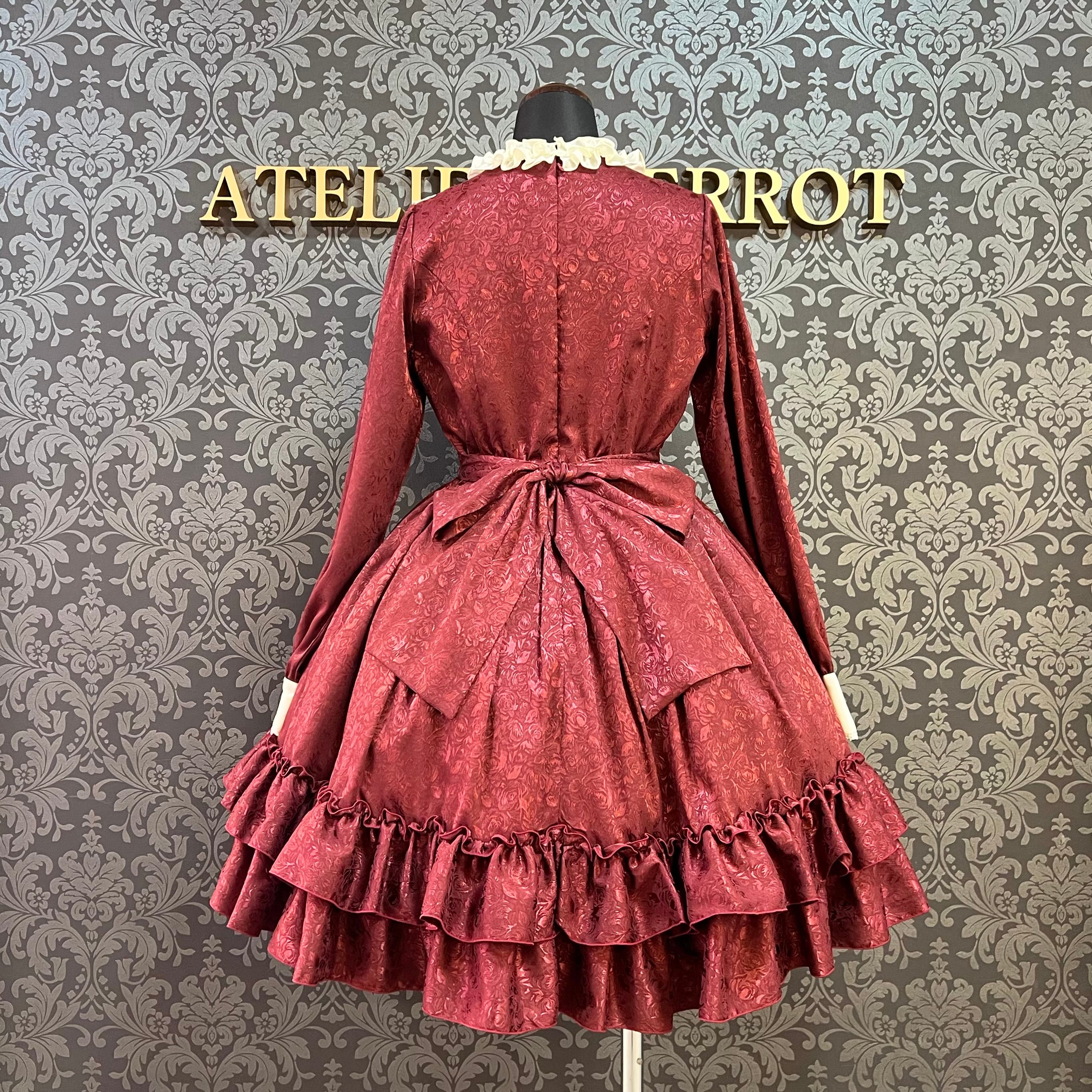 【Pina sweet collection】ピナスイートコレクション ローズジャガードワンピース アーミーグリーン/ライトグレー/サックス/ネイビー/ワイン/ブラック×ホワイト/ブラック×ブラック