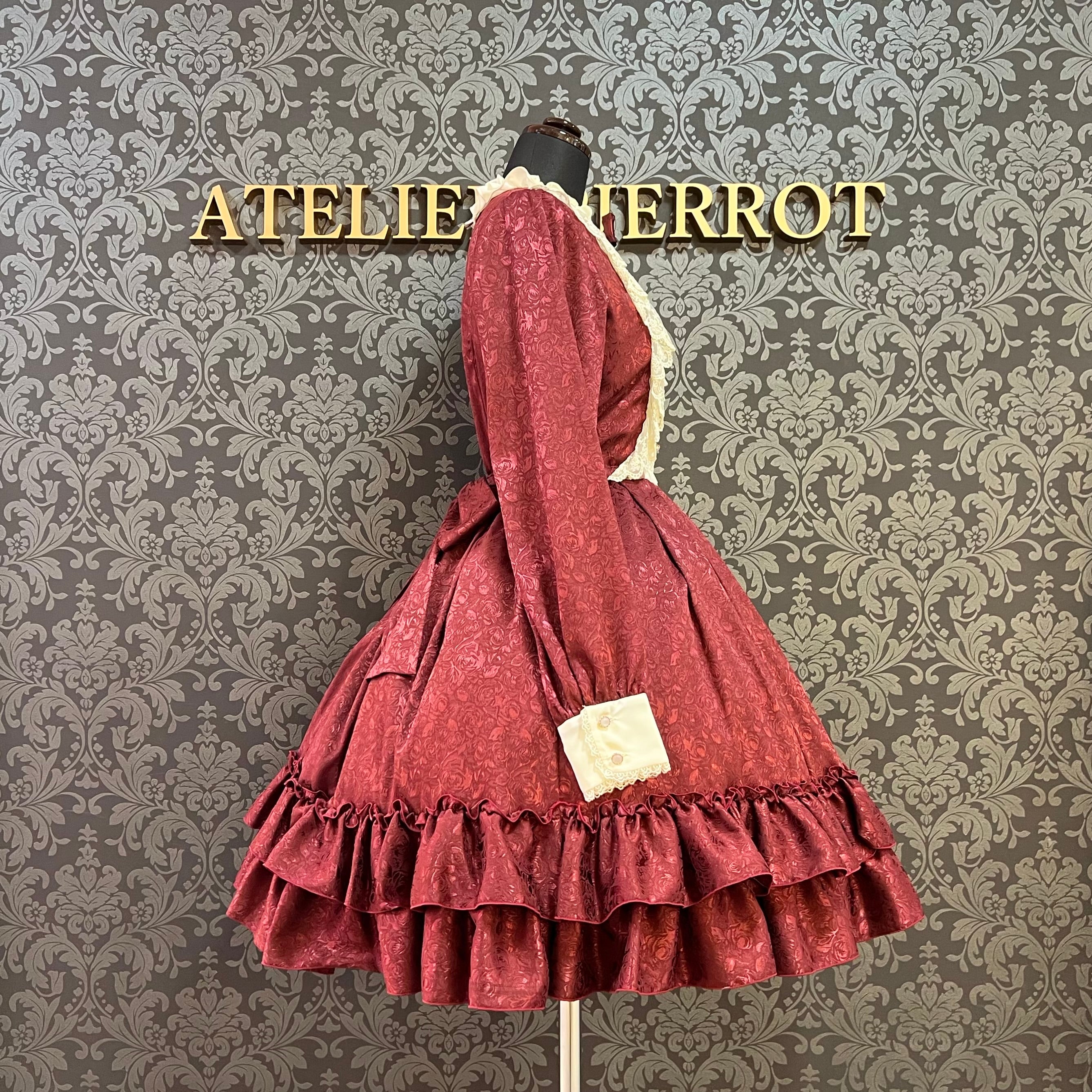 【Pina sweet collection】ピナスイートコレクション ローズジャガードワンピース アーミーグリーン/ライトグレー/サックス/ネイビー/ワイン/ブラック×ホワイト/ブラック×ブラック