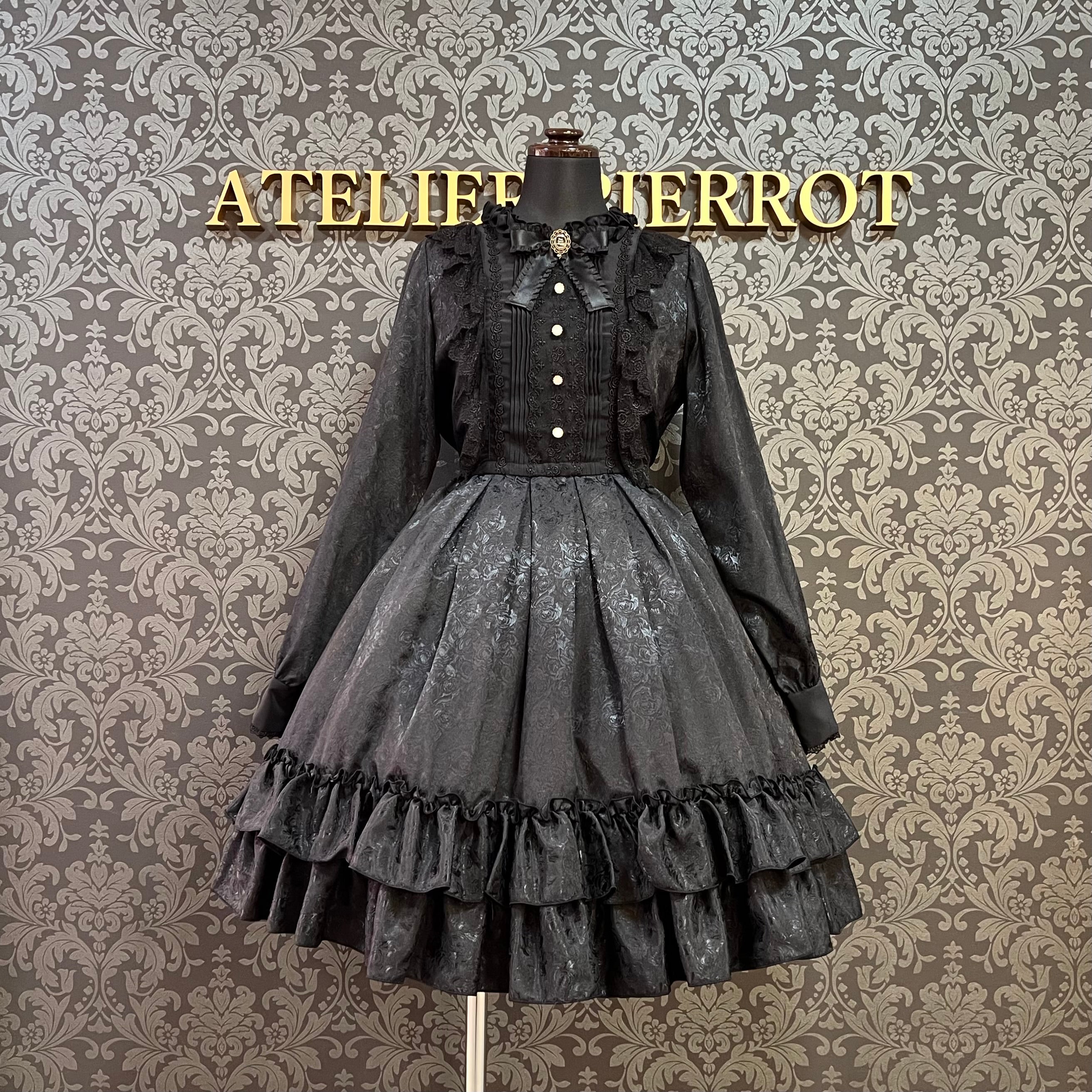 【Pina sweet collection】ピナスイートコレクション ローズジャガードワンピース アーミーグリーン/ライトグレー/サックス/ネイビー/ワイン/ブラック×ホワイト/ブラック×ブラック