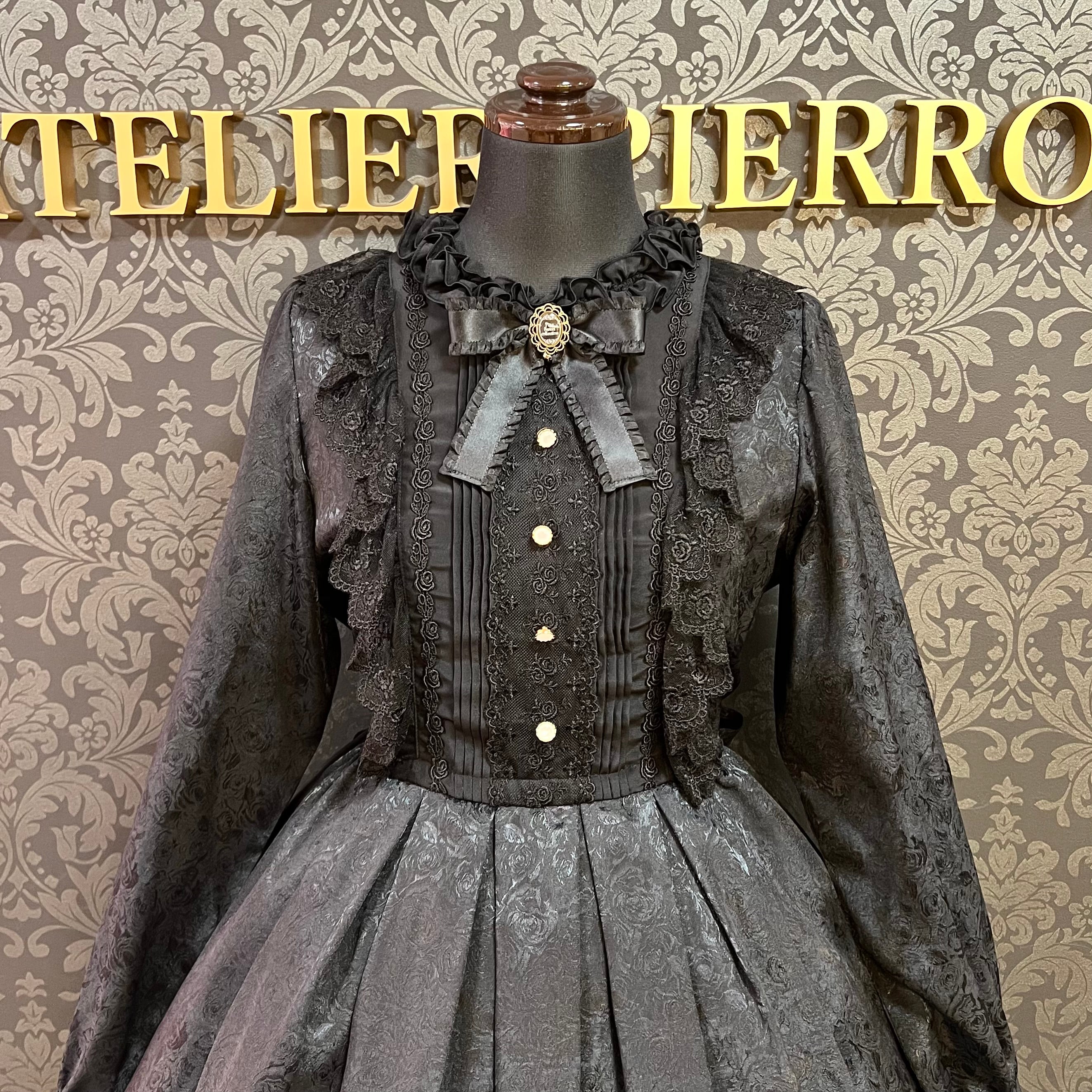 【Pina sweet collection】ピナスイートコレクション ローズジャガードワンピース アーミーグリーン/ライトグレー/サックス/ネイビー/ワイン/ブラック×ホワイト/ブラック×ブラック