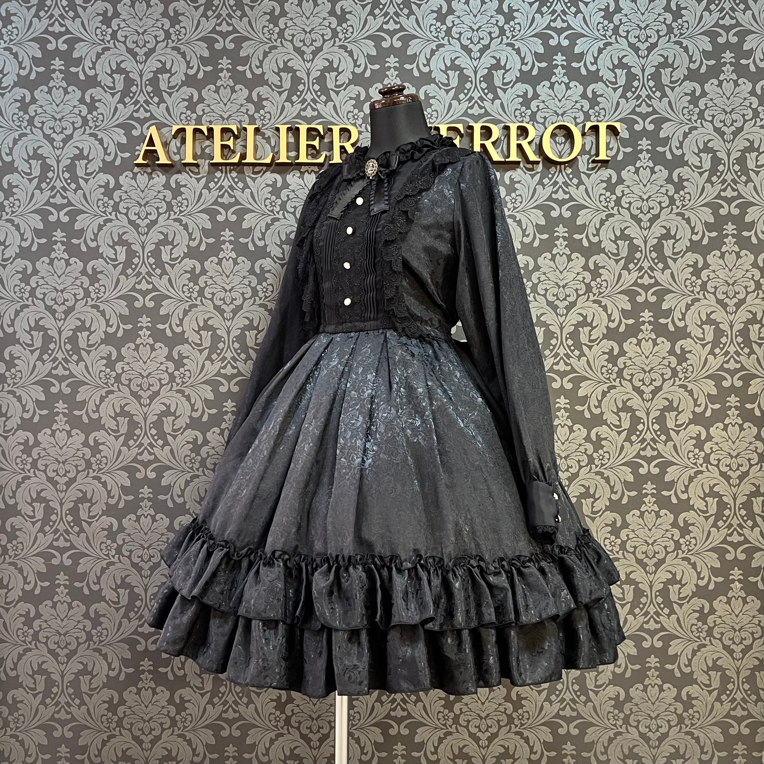 【Pina sweet collection】ピナスイートコレクション ローズジャガードワンピース アーミーグリーン/ライトグレー/サックス/ネイビー/ワイン/ブラック×ホワイト/ブラック×ブラック