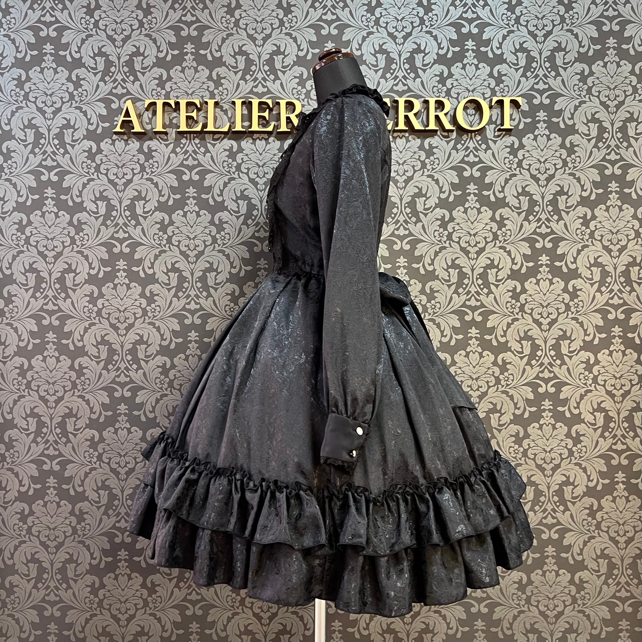 【Pina sweet collection】ピナスイートコレクション ローズジャガードワンピース アーミーグリーン/ライトグレー/サックス/ネイビー/ワイン/ブラック×ホワイト/ブラック×ブラック