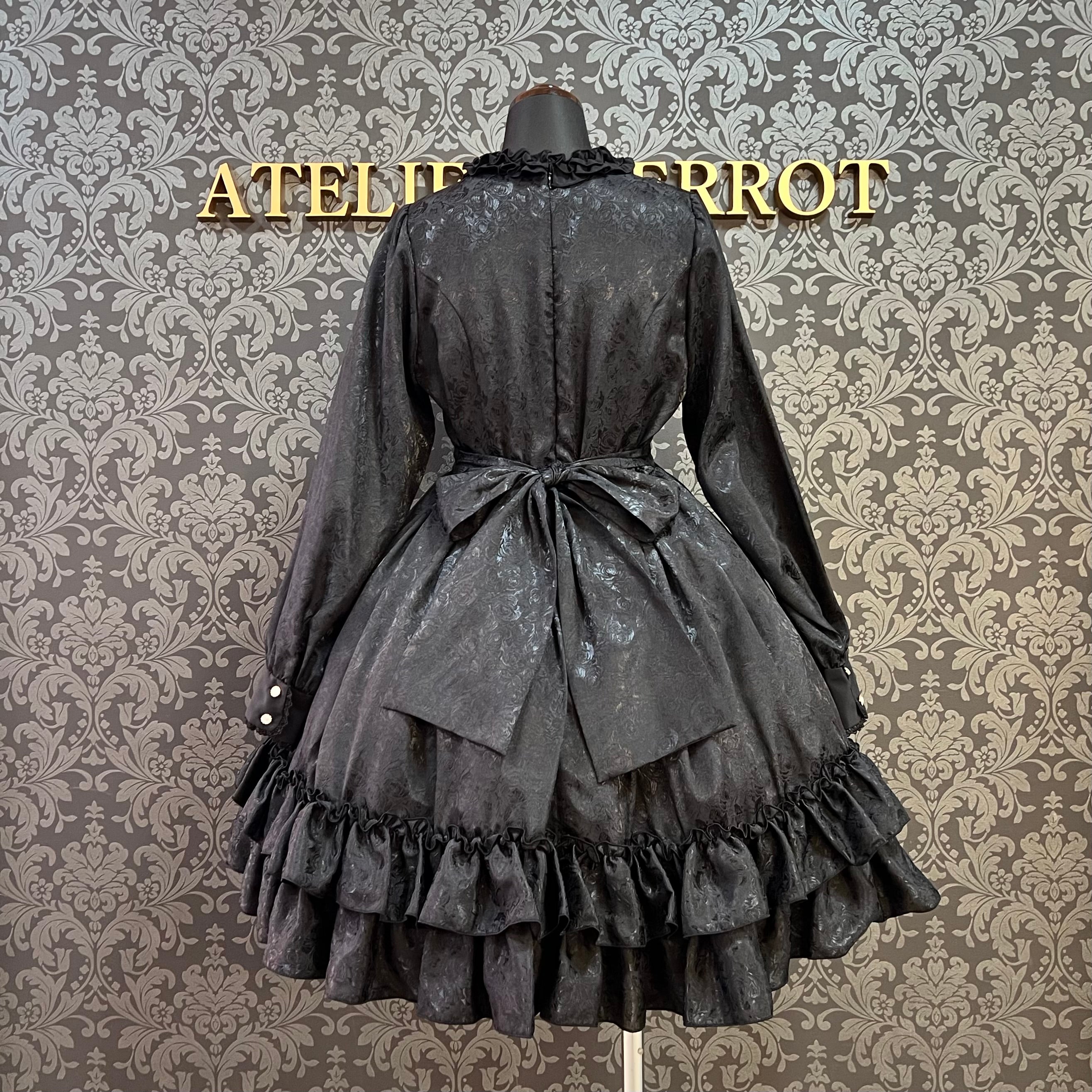 【Pina sweet collection】ピナスイートコレクション ローズジャガードワンピース アーミーグリーン/ライトグレー/サックス/ネイビー/ワイン/ブラック×ホワイト/ブラック×ブラック