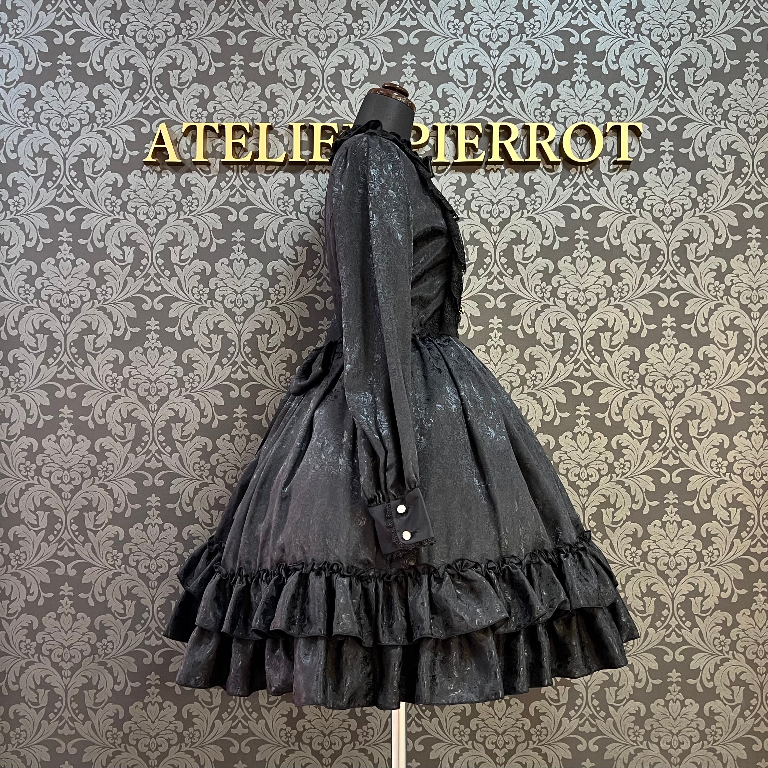 【Pina sweet collection】ピナスイートコレクション ローズジャガードワンピース アーミーグリーン/ライトグレー/サックス/ネイビー/ワイン/ブラック×ホワイト/ブラック×ブラック